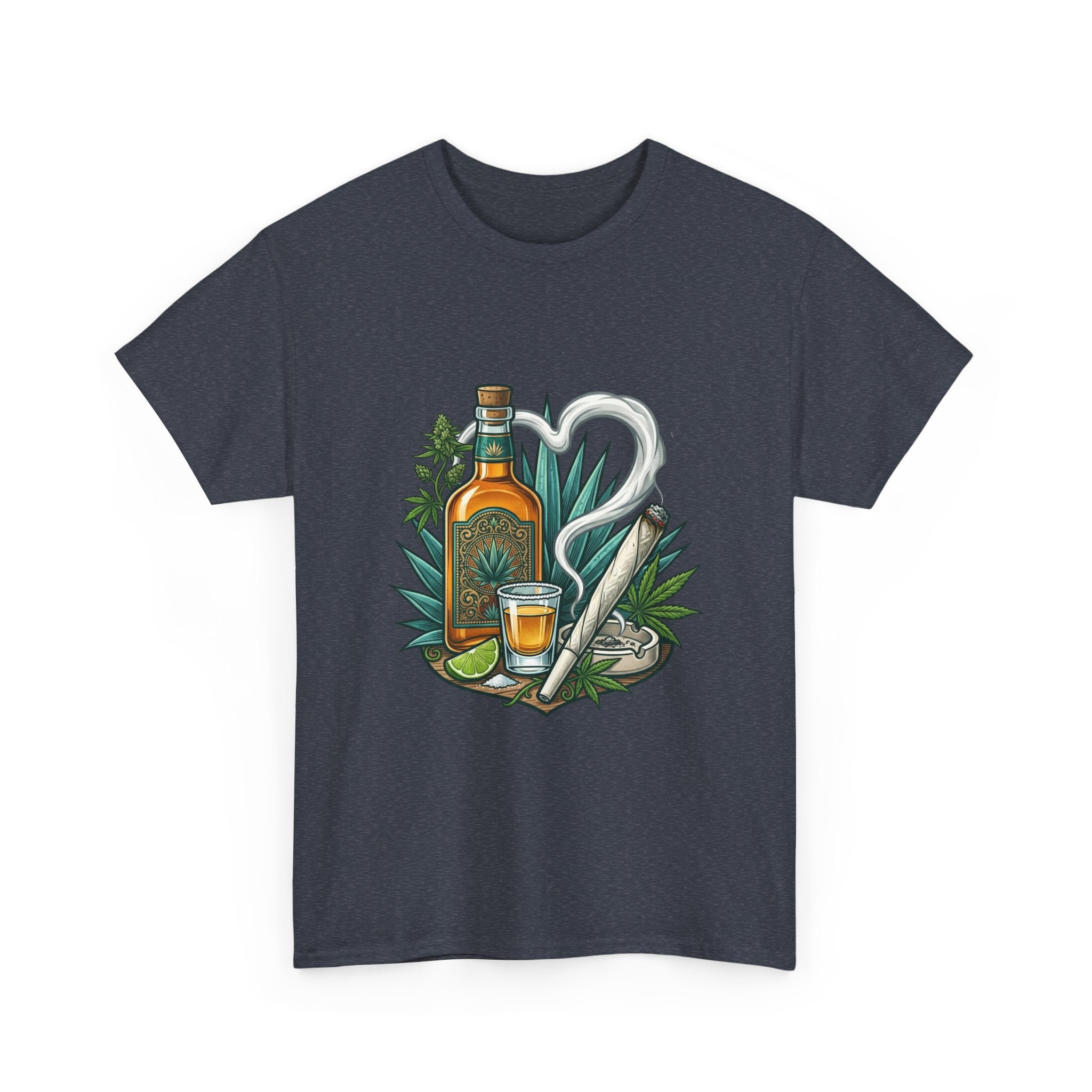 Tequila Bottle & Joint T‑Shirt — Agave Lime Margarita Design