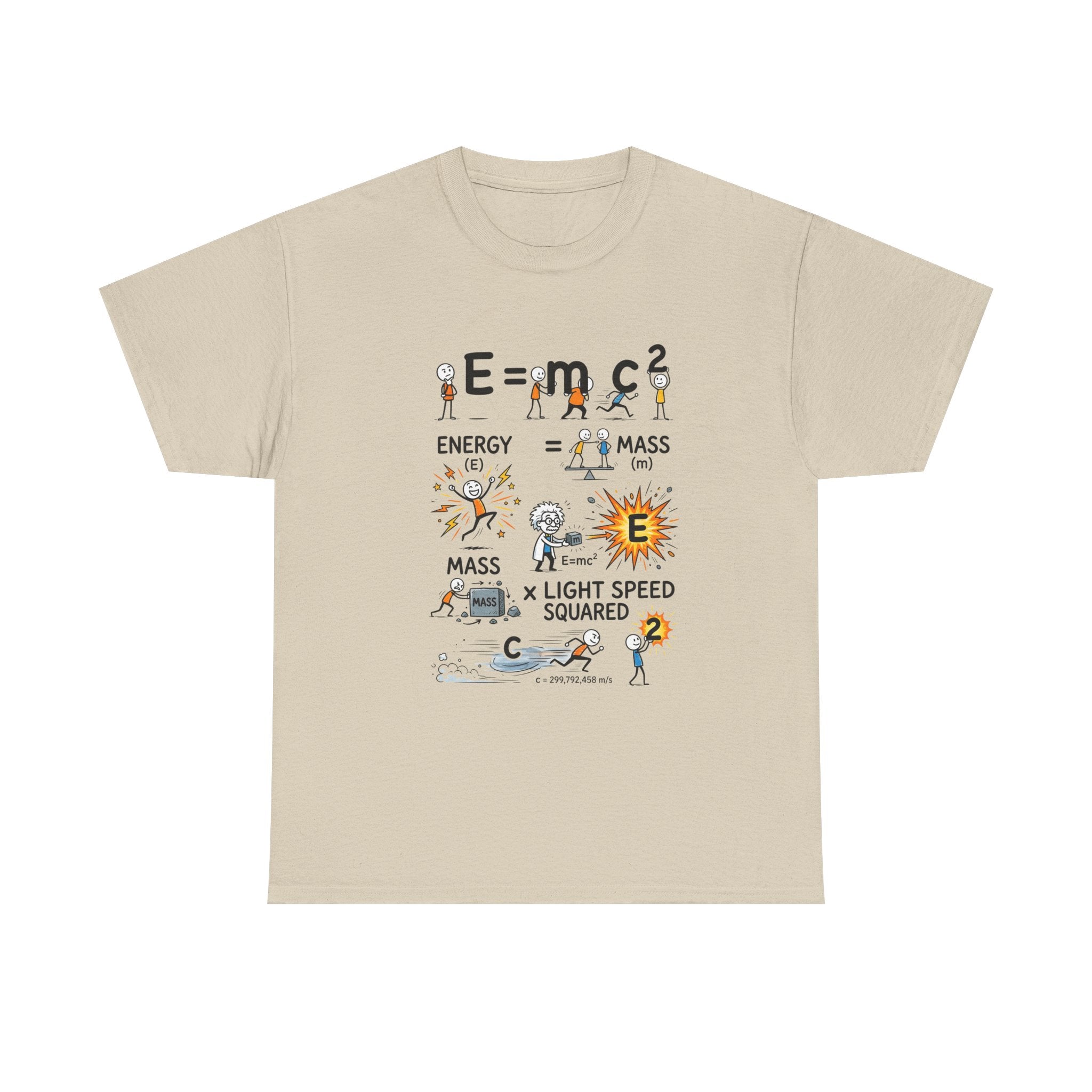 E=mc2 Cartoon Science T-Shirt — Funny Physics Diagram Tee for Students & Teachers