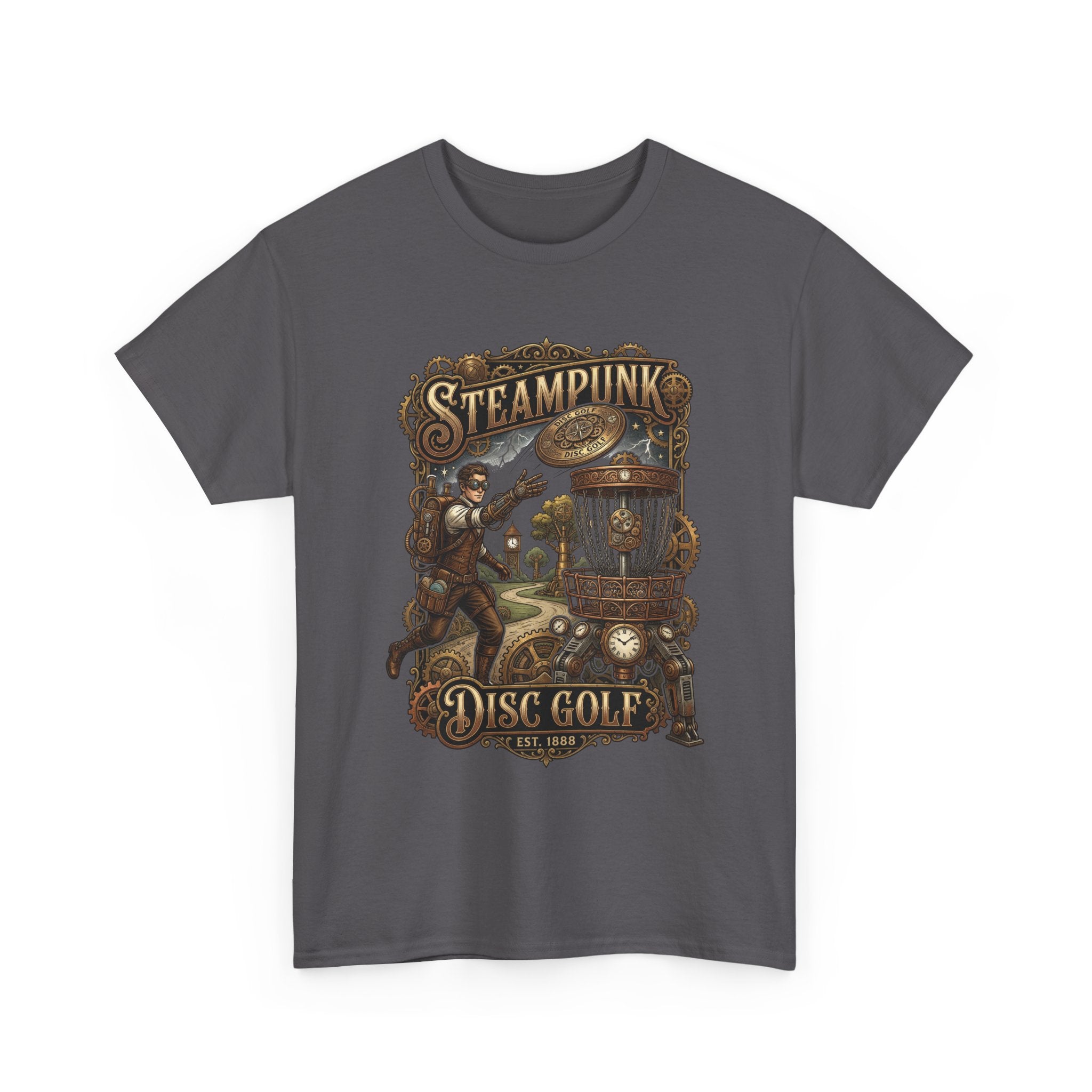 Steampunk Disc Golf T‑Shirt – Vintage Industrial Disc Golf Tee