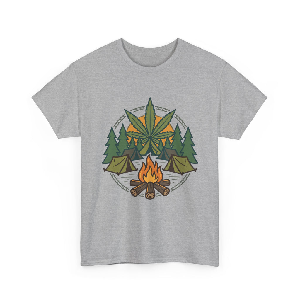 Camping Cannabis T‑Shirt – Outdoorsy Weed Leaf Campfire Graphic Tee