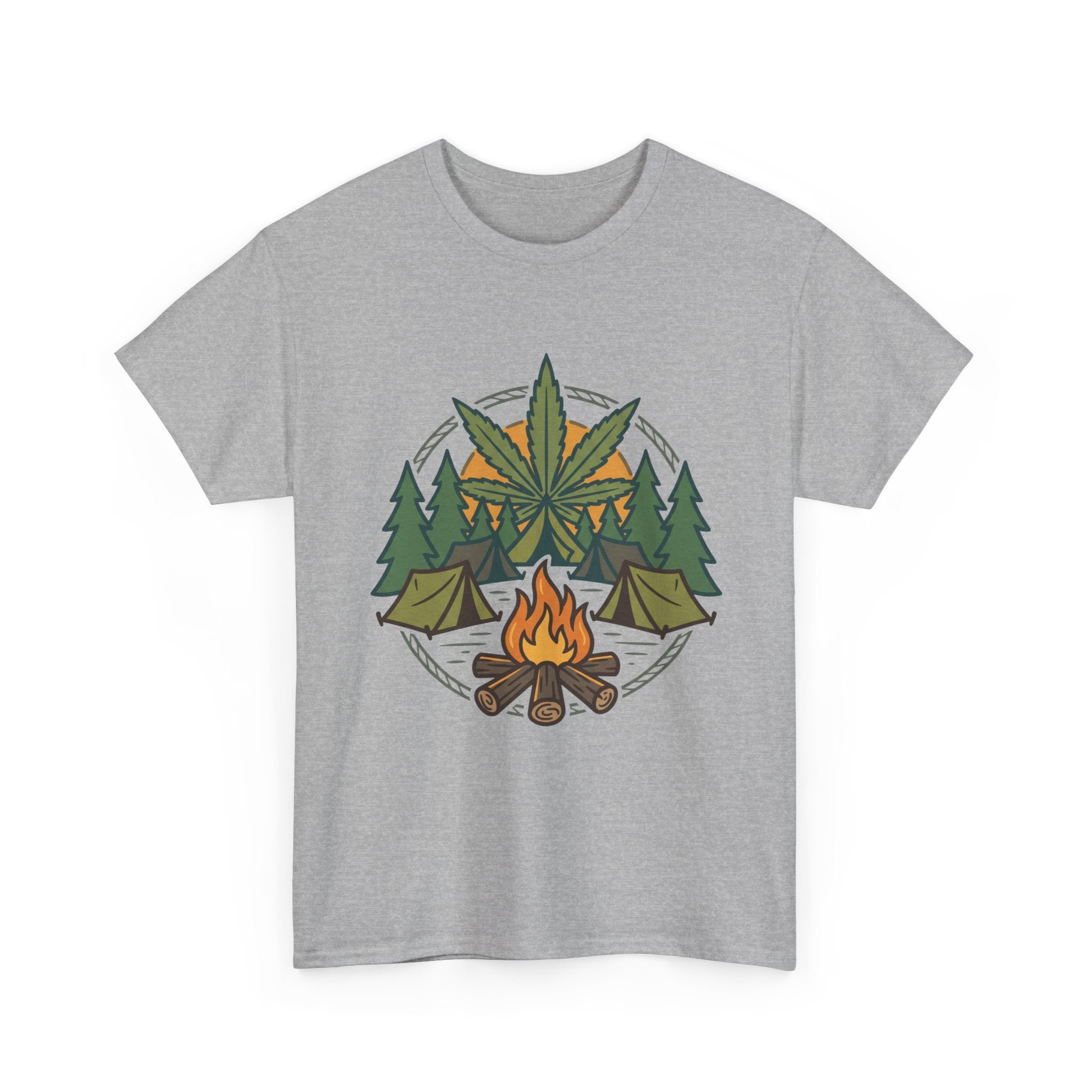 Camping Cannabis T‑Shirt – Outdoorsy Weed Leaf Campfire Graphic Tee