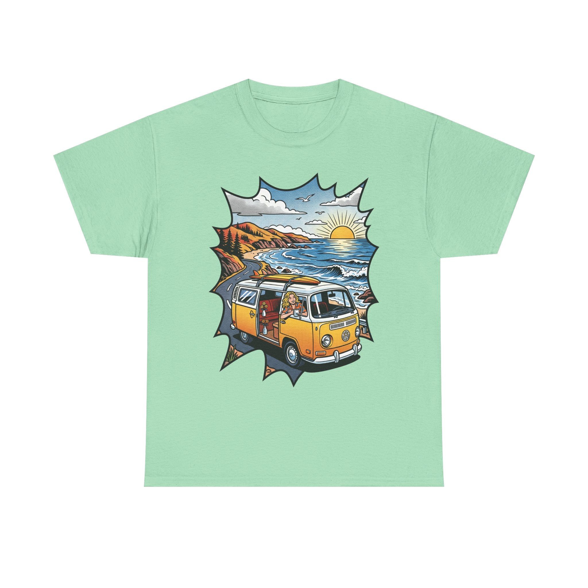 Road Trip Van T-Shirt — Vintage Camper Beach Sunset Tee