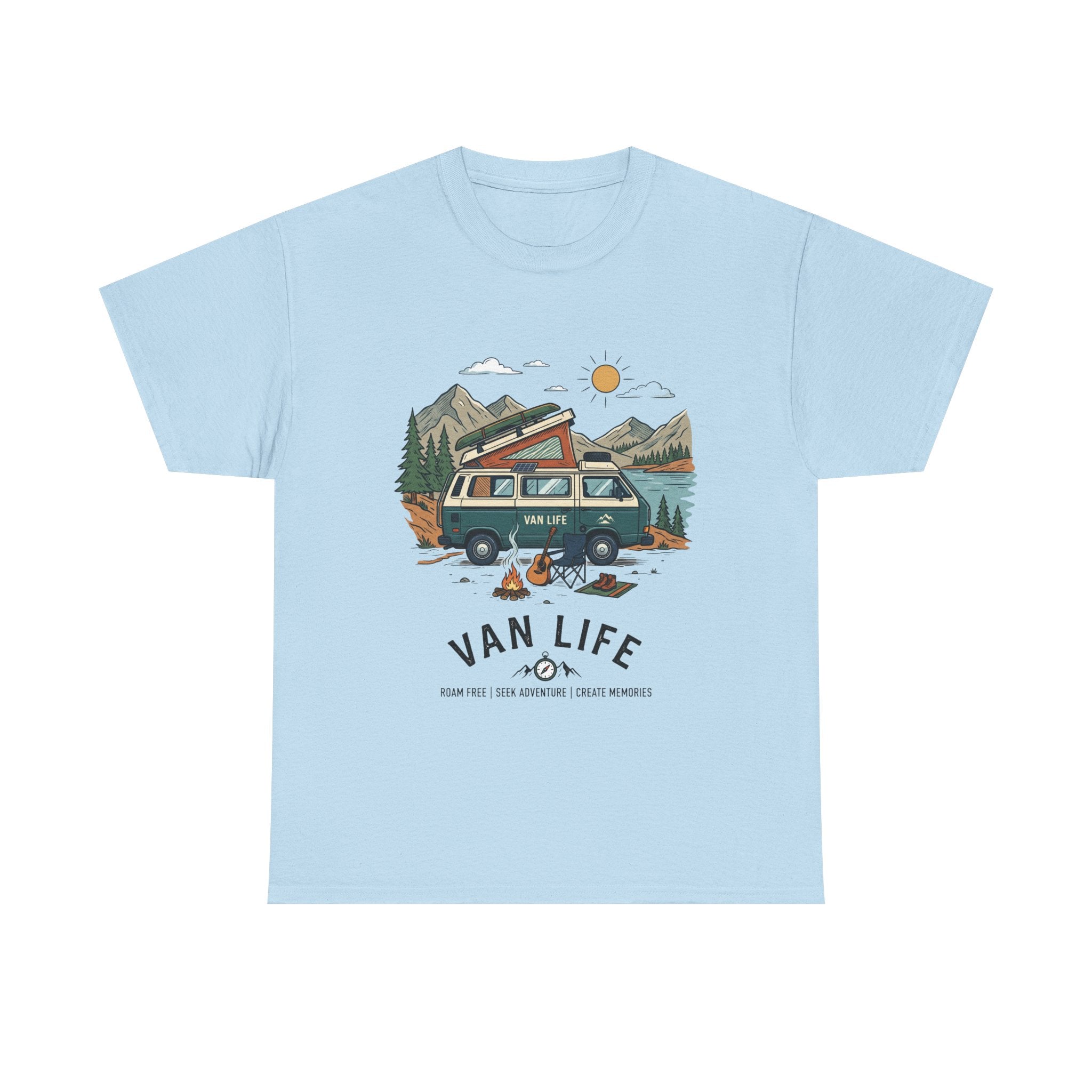 Van Life Camper T-Shirt — Retro Adventure Tee with Campfire Graphic