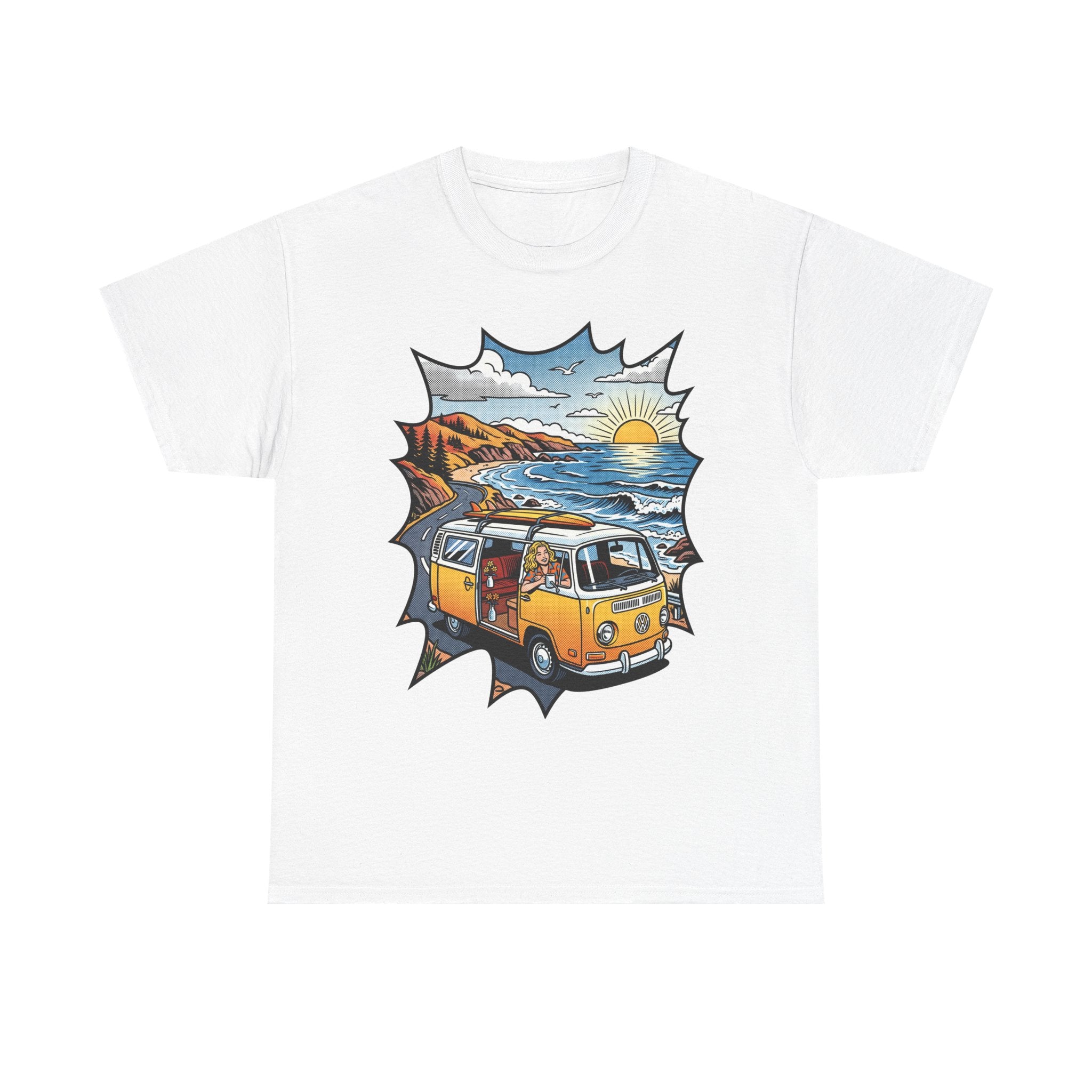 Road Trip Van T-Shirt — Vintage Camper Beach Sunset Tee