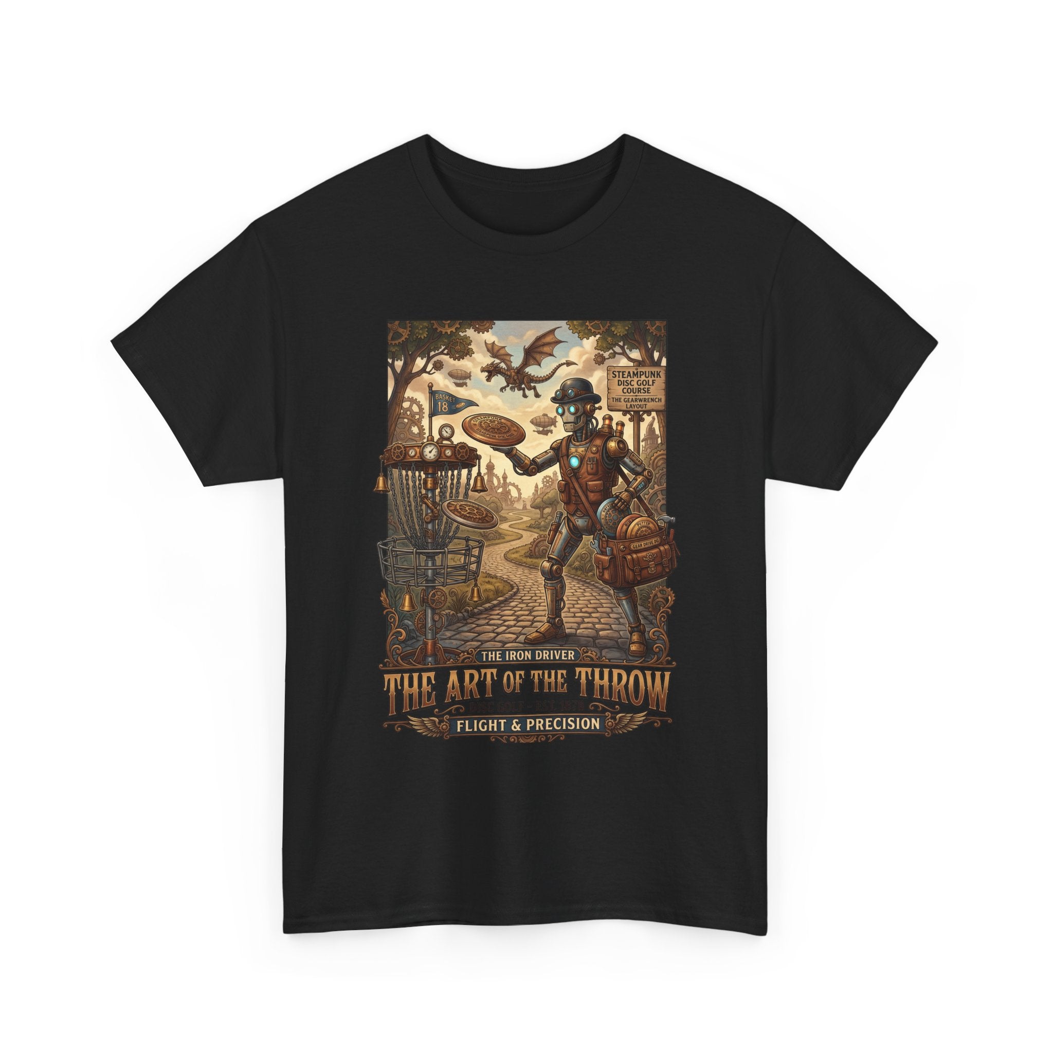 Steampunk Disc Golf T-Shirt — "The Art of the Throw" Vintage Disc Golfer Graphic Tee