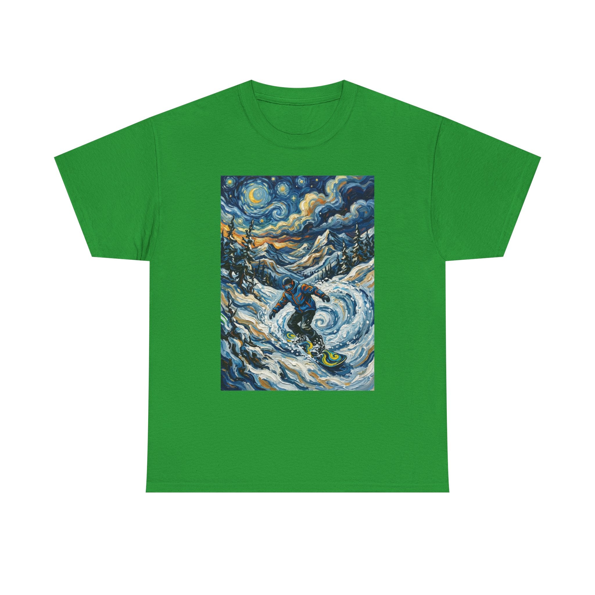 Snowboarder Van Gogh Style Tee — Starry Night Snowboarding Graphic Shirt