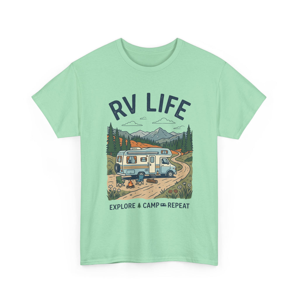 RV Life T-Shirt - Explore & Camp Repeat Vintage Camper Tee