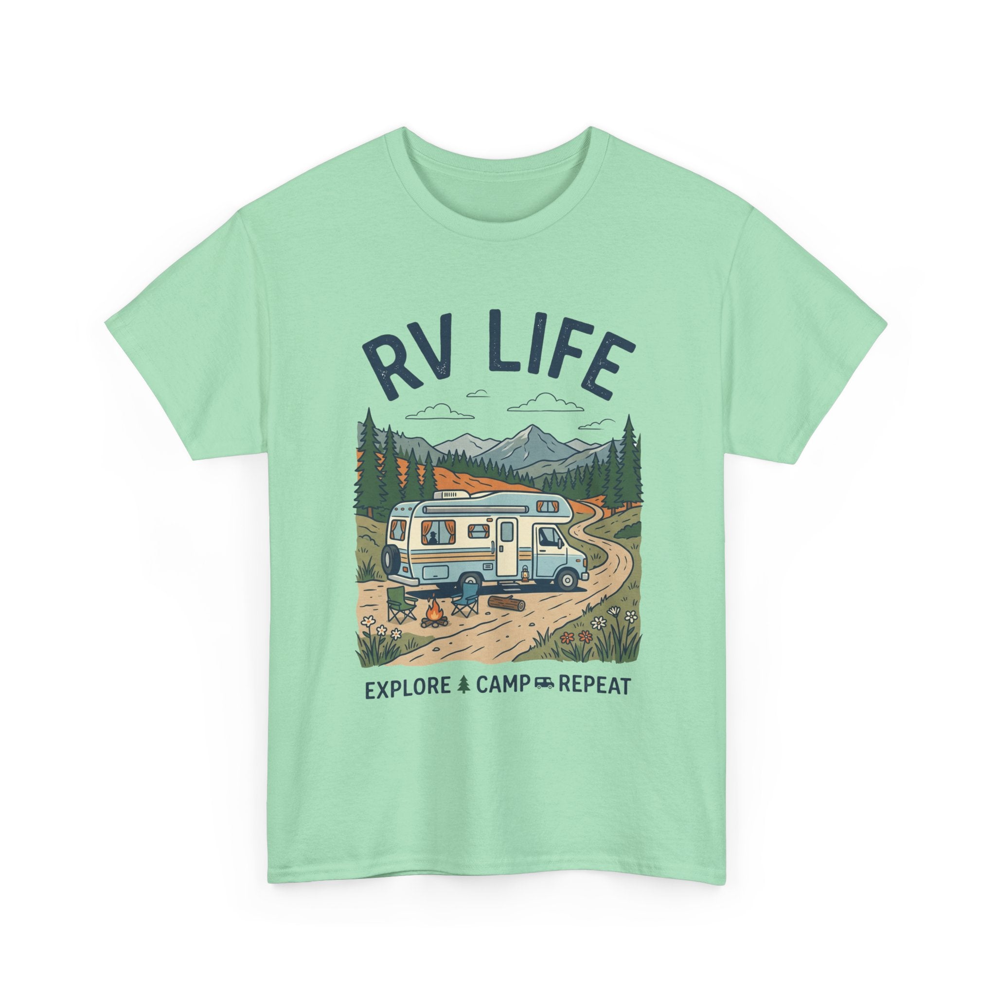 RV Life T-Shirt - Explore & Camp Repeat Vintage Camper Tee