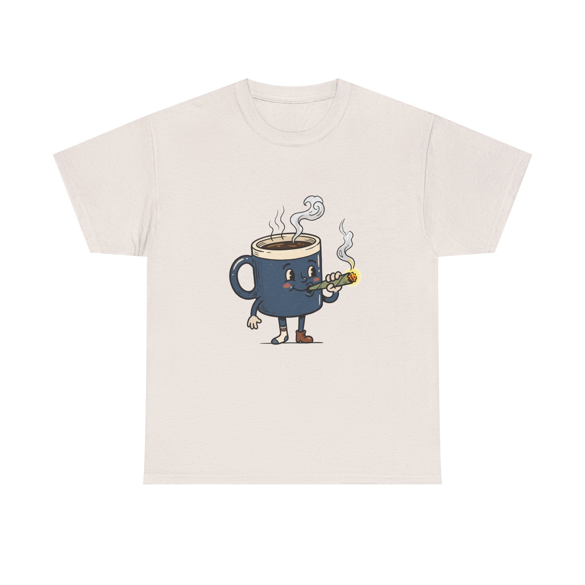 Coffee and a Joint Character Tee — Funny Smoking Joint Cartoon Shirt