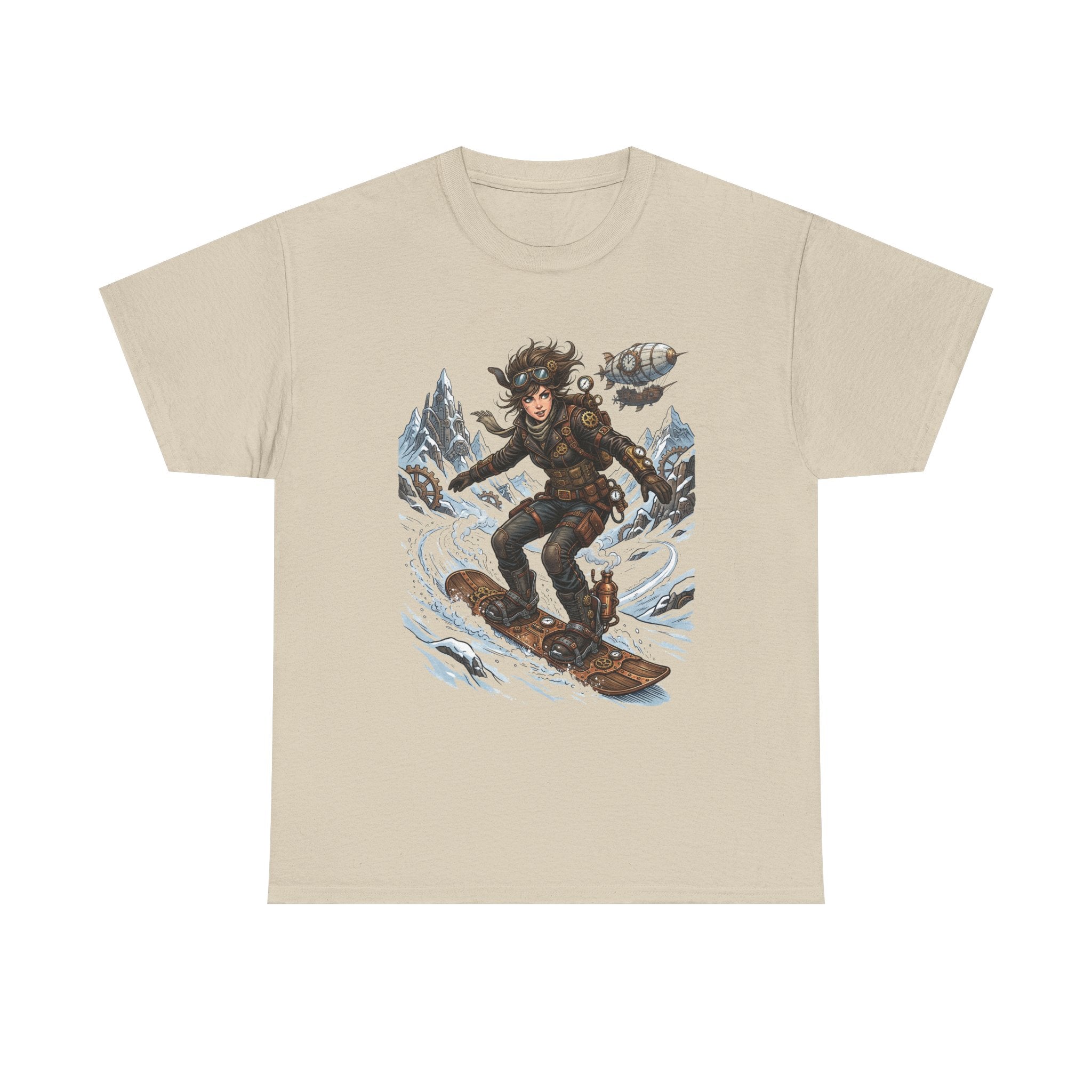 Steampunk Girl Snowboarder Graphic Tee — Winter Snowboarding Adventure Shirt