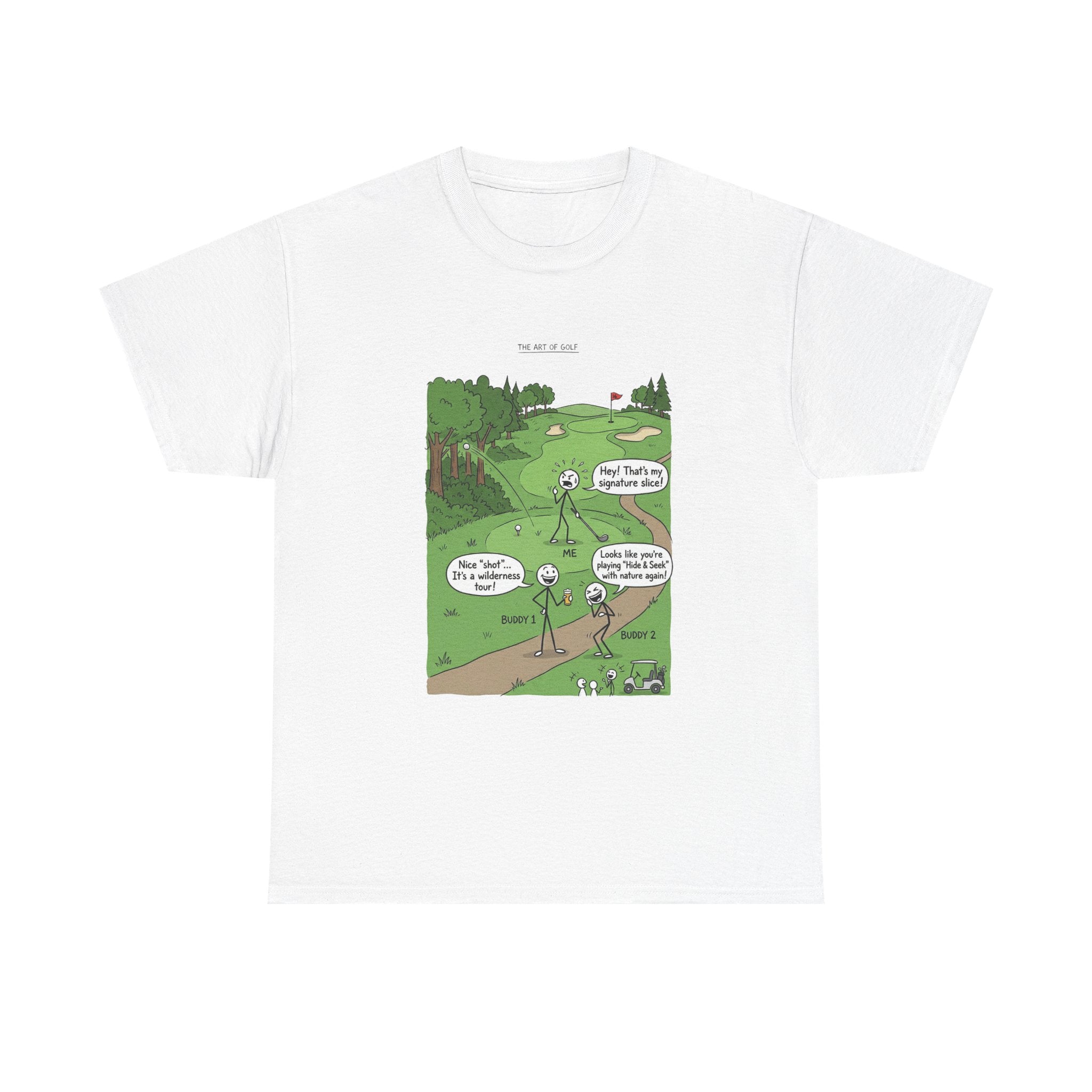 Golf Cartoons Graphic Tee — Funny Golf Humor T-Shirt ("Fore! That's a Mulligan, Dad")