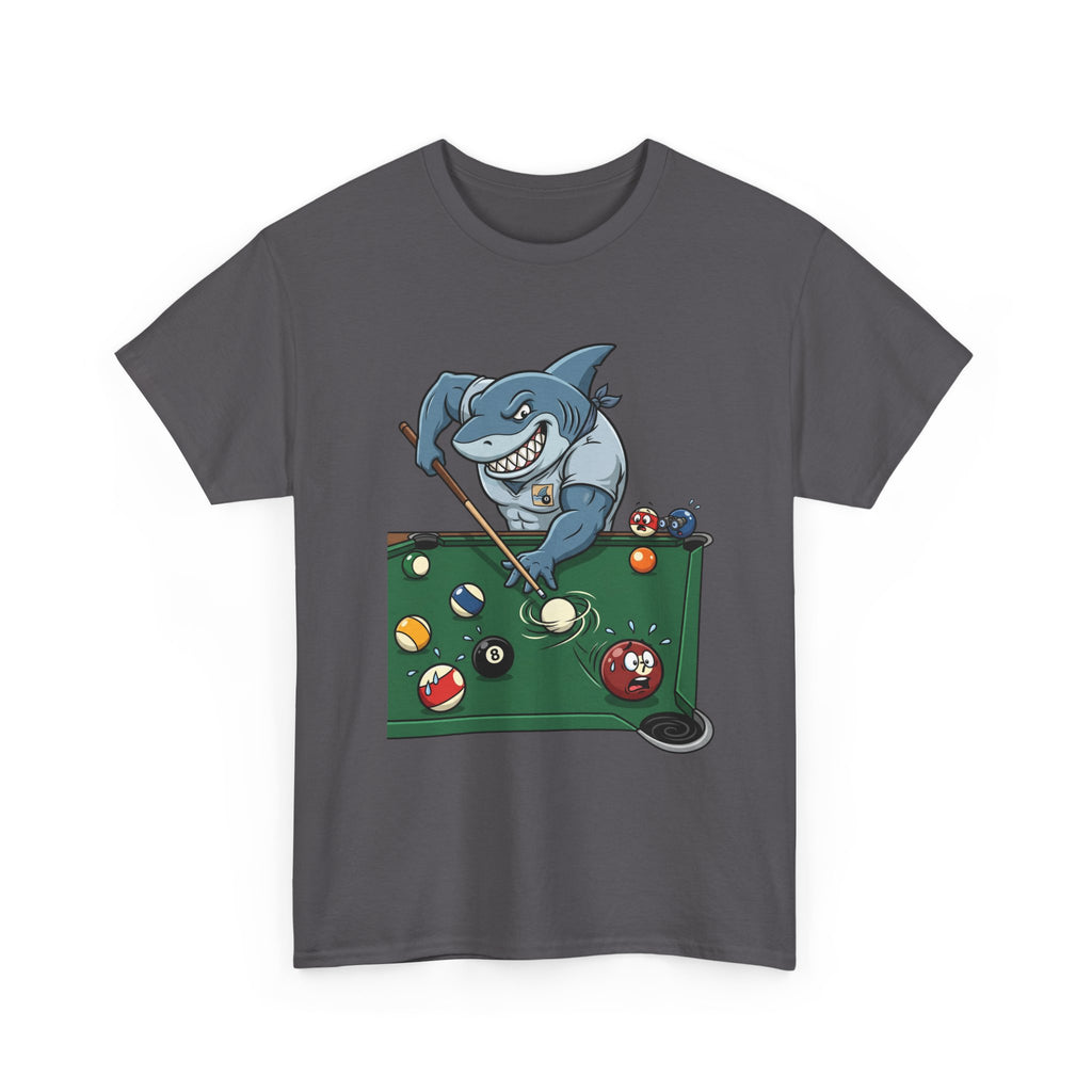 Shark Playing Pool T‑Shirt — Funny Billiards Shark Graphic Tee