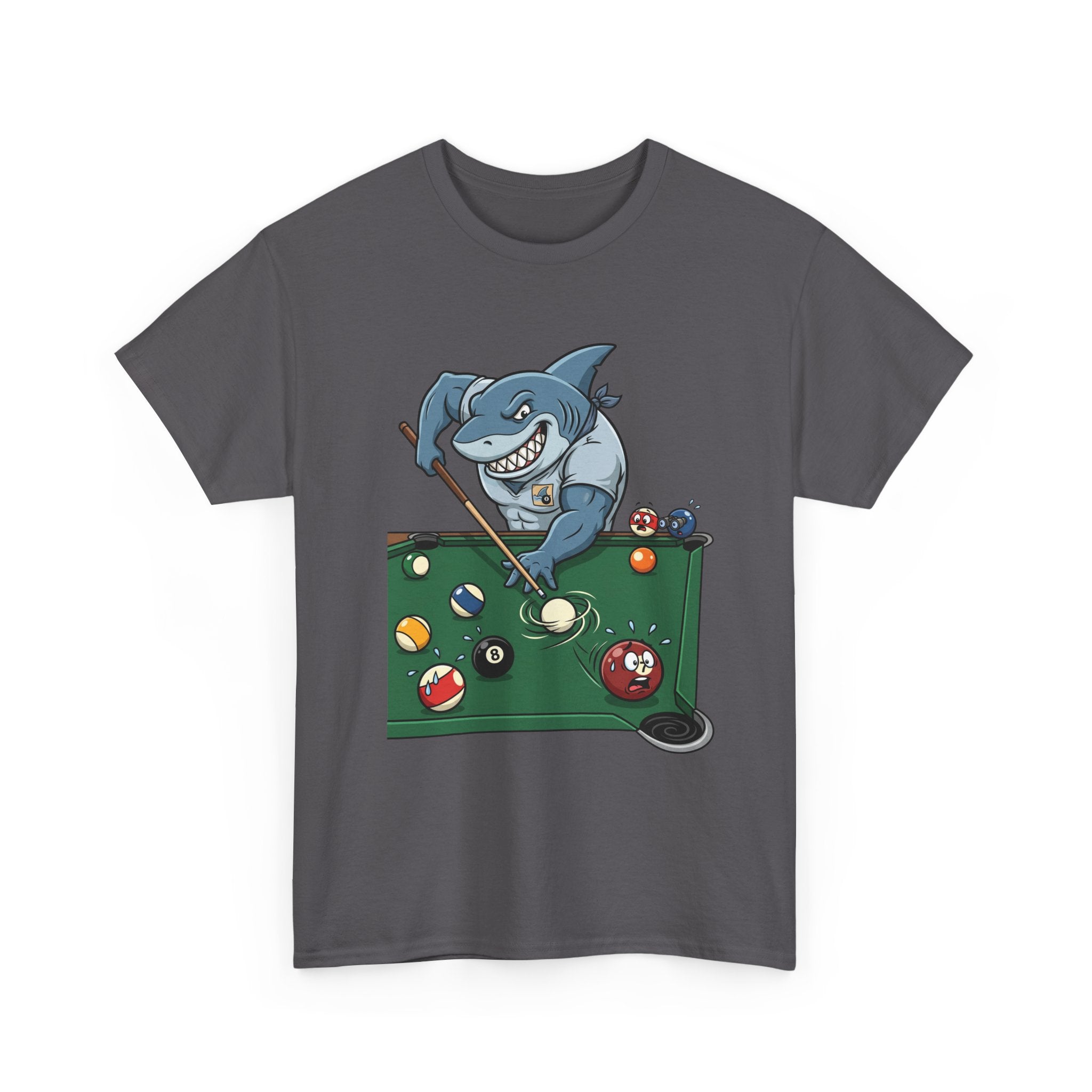 Shark Playing Pool T‑Shirt — Funny Billiards Shark Graphic Tee