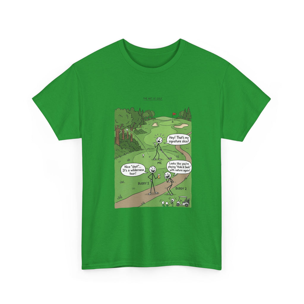 Golf Cartoons Graphic Tee — Funny Golf Humor T-Shirt ("Fore! That's a Mulligan, Dad")