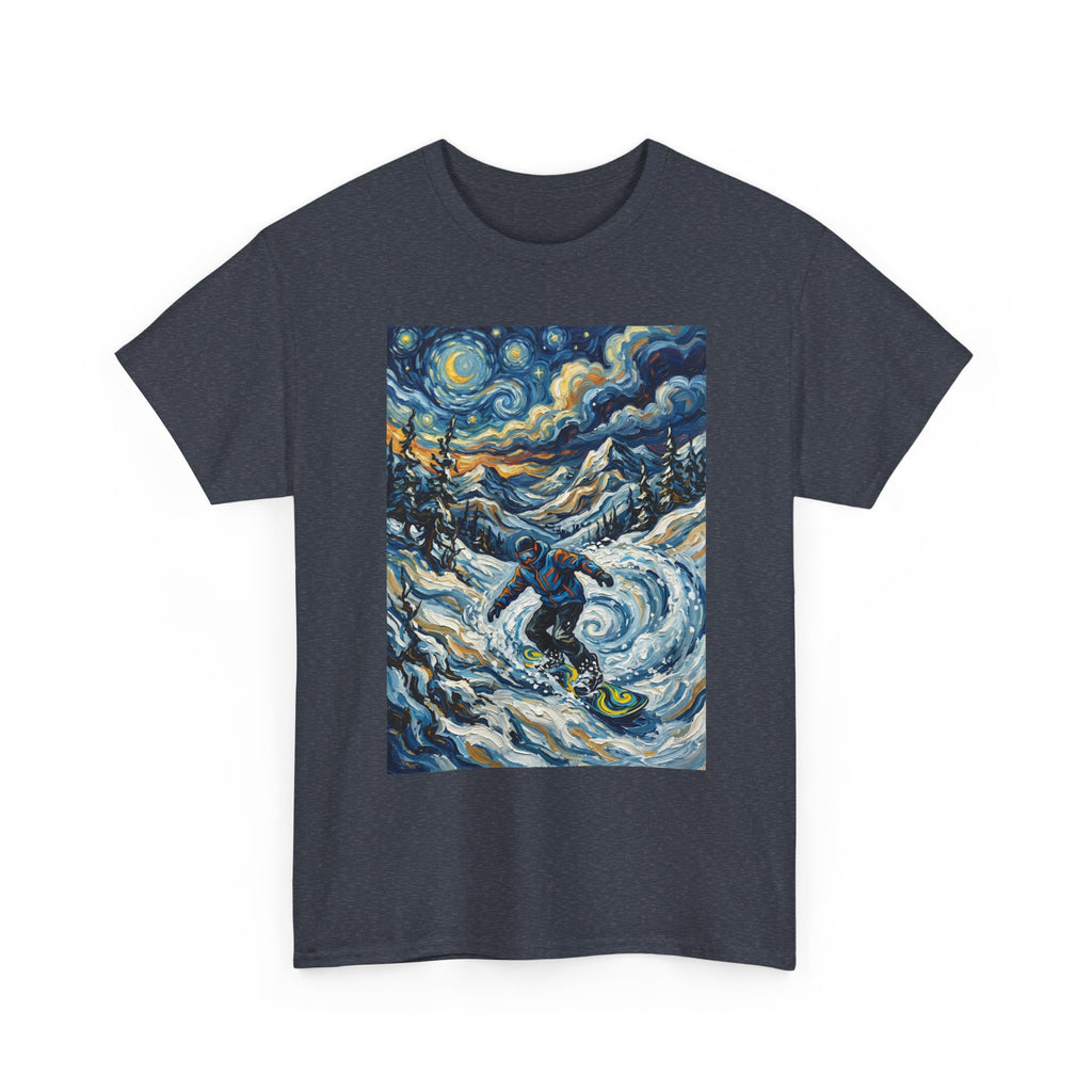 Snowboarder Van Gogh Style Tee — Starry Night Snowboarding Graphic Shirt