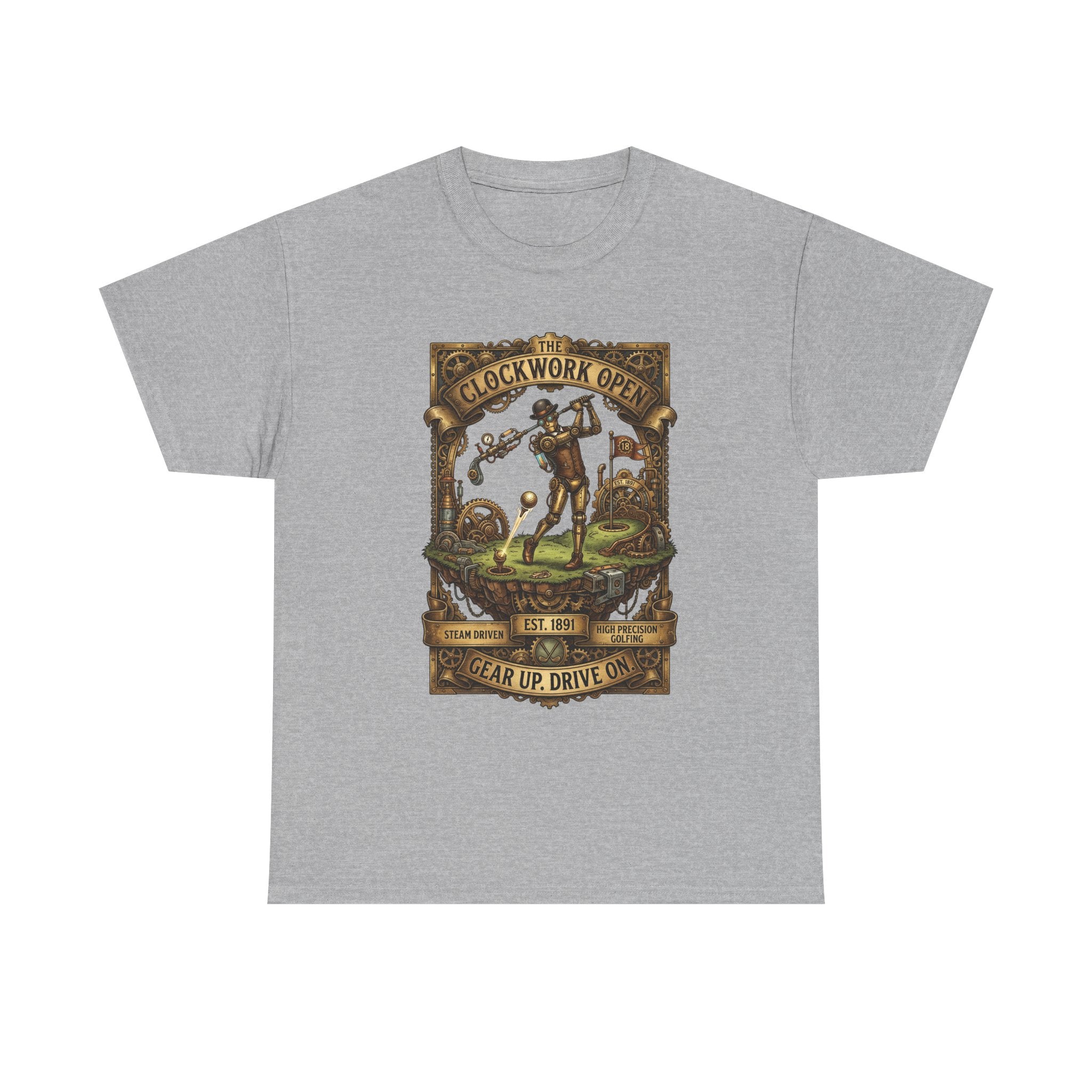 Steampunk Golf Tee — Vintage Mechanical Tin Man Graphic T-Shirt