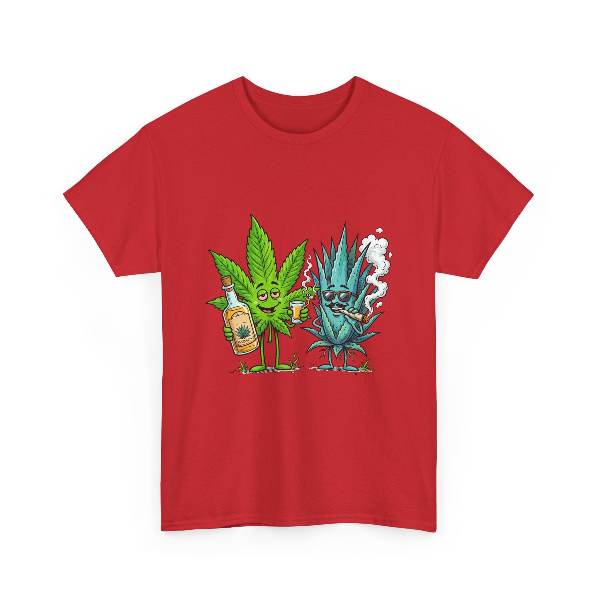 A Tequila & Cannabis Buds Friends T-Shirt — Funny Weed/Agave Leaf & Joint Graphic Tee