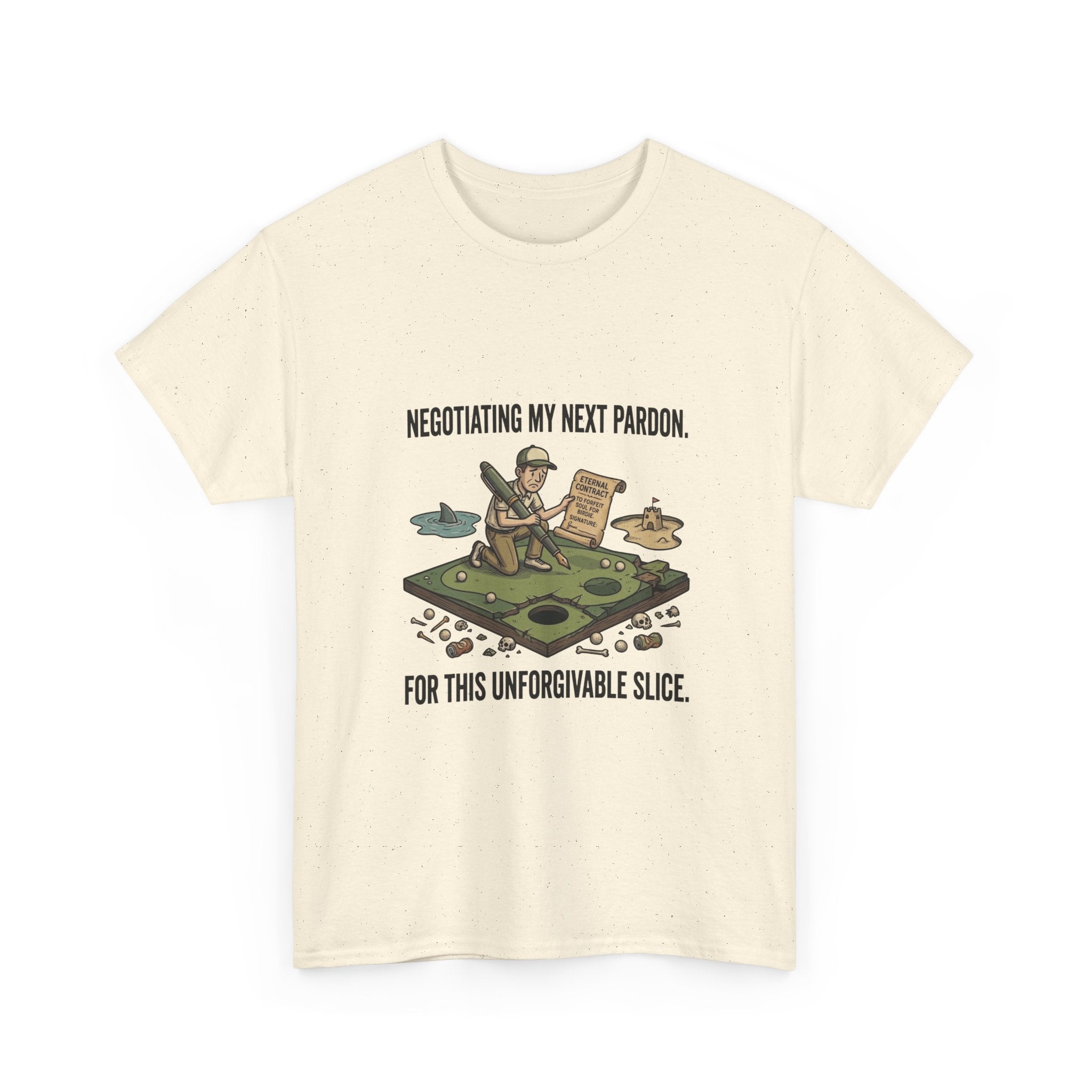 Golf T-Shirt — "Negotiating My Next Pardon For This Unforgivable Slice" Golf Graphic Tee