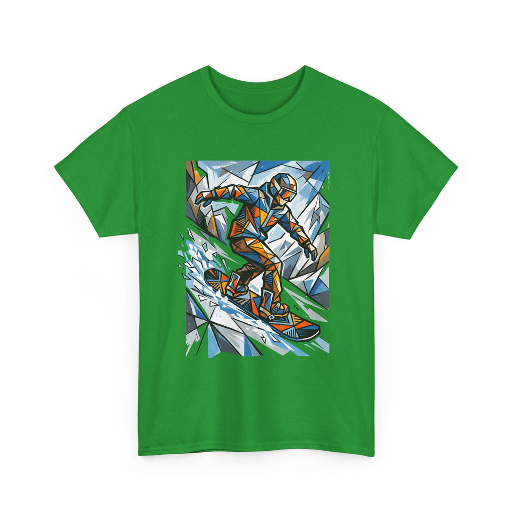Snowboarder Geometric Art T-Shirt — Abstract Winter Sports Graphic Tee