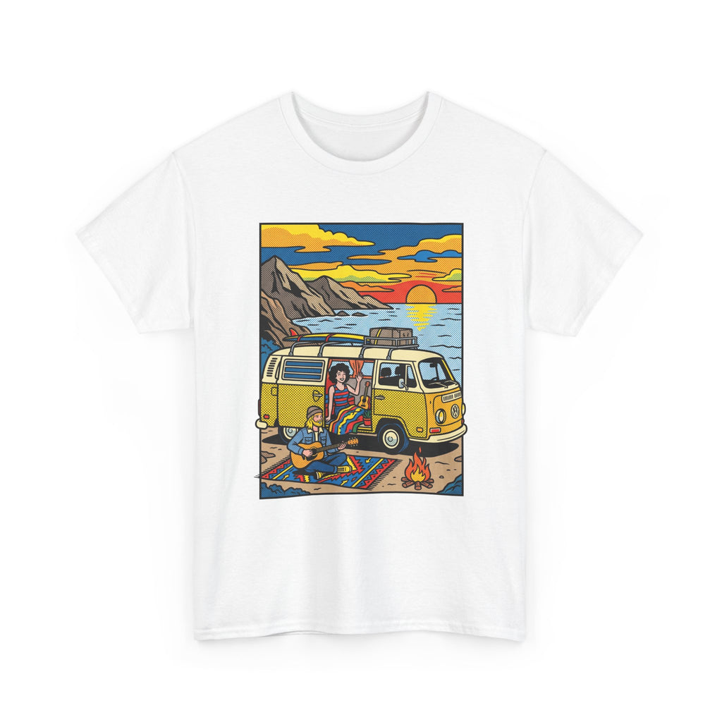 Surf Van Sunset T‑Shirt — Retro Camper Beach Scene Tee