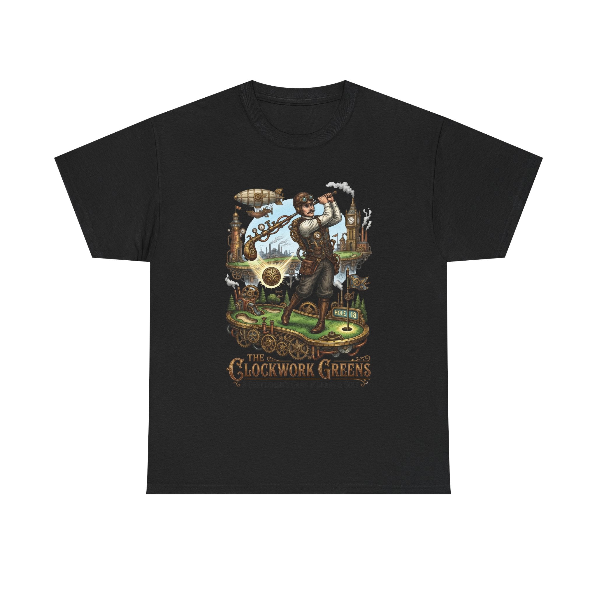 Golf Steampunk T-Shirt — "The Clockwork Greens" Vintage Golfing Design