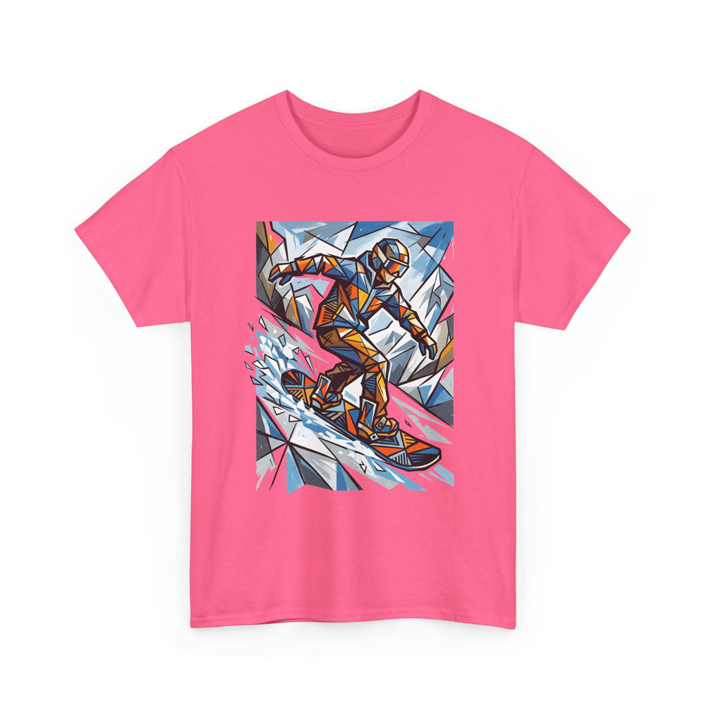 Snowboarder Geometric Art T-Shirt — Abstract Winter Sports Graphic Tee