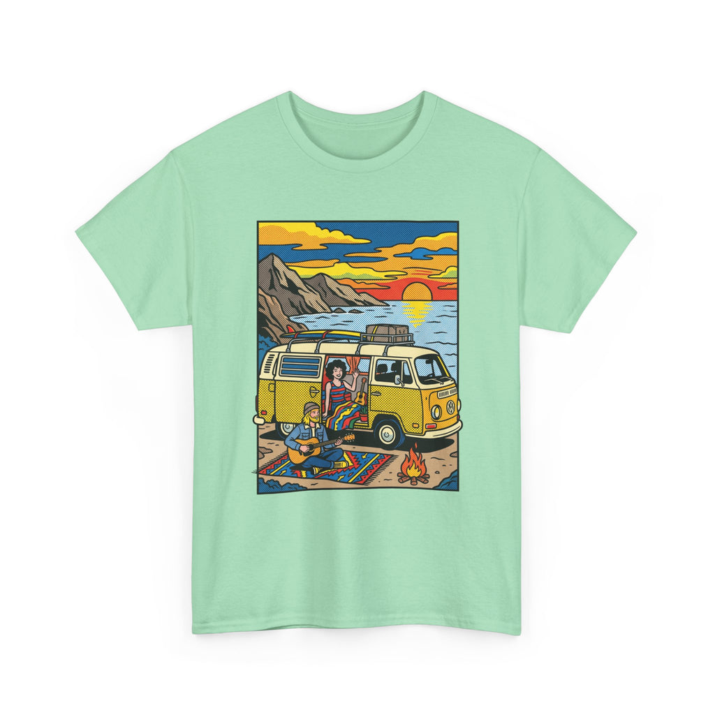 Surf Van Sunset T‑Shirt — Retro Camper Beach Scene Tee