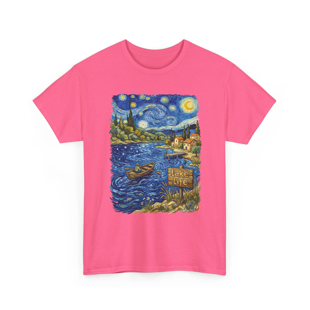 T-Shirt — Van Gogh Night Lake Art Tee (Boat on Starry Night)