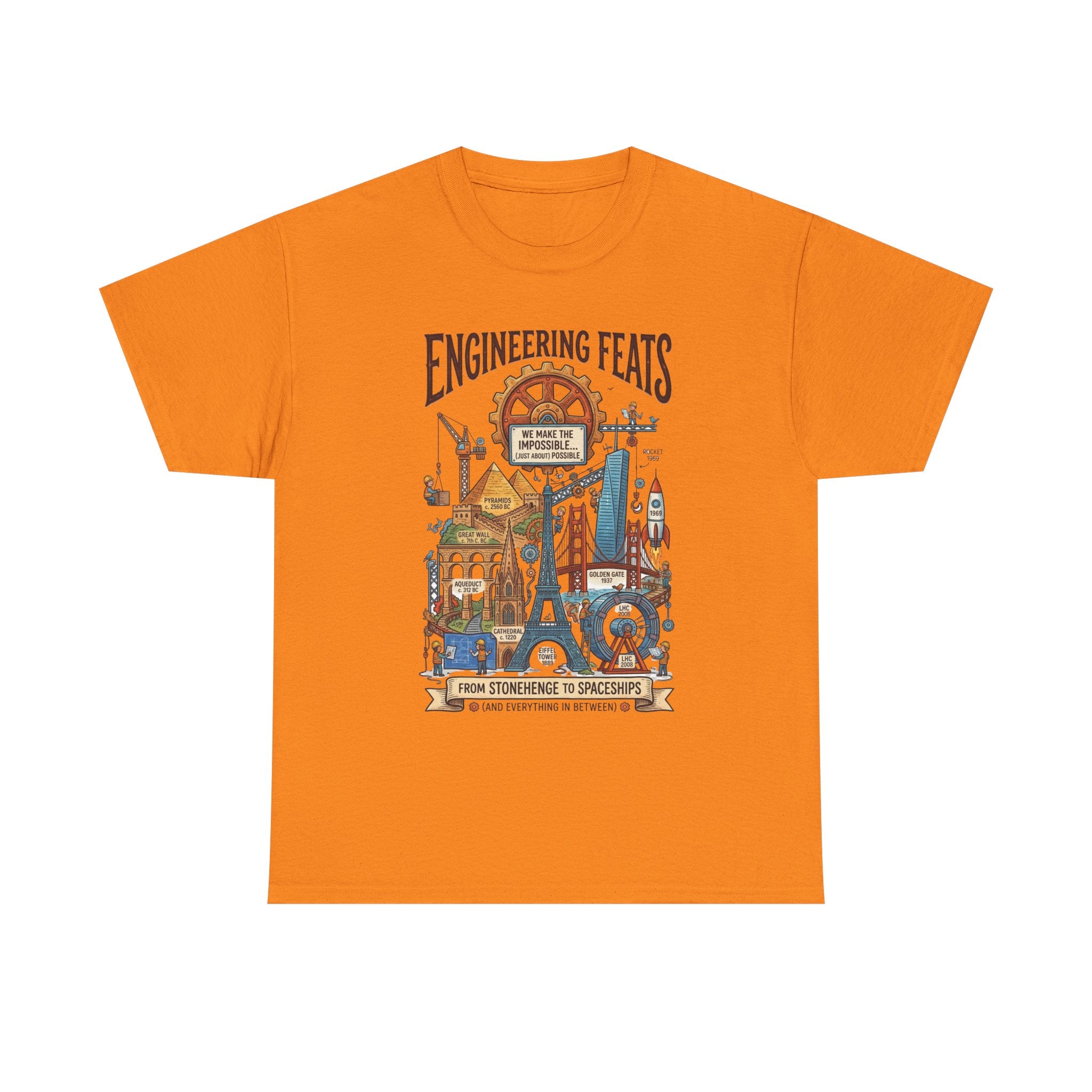 Engineering Feats T‑Shirt — STEM Vintage Landmark Illustration