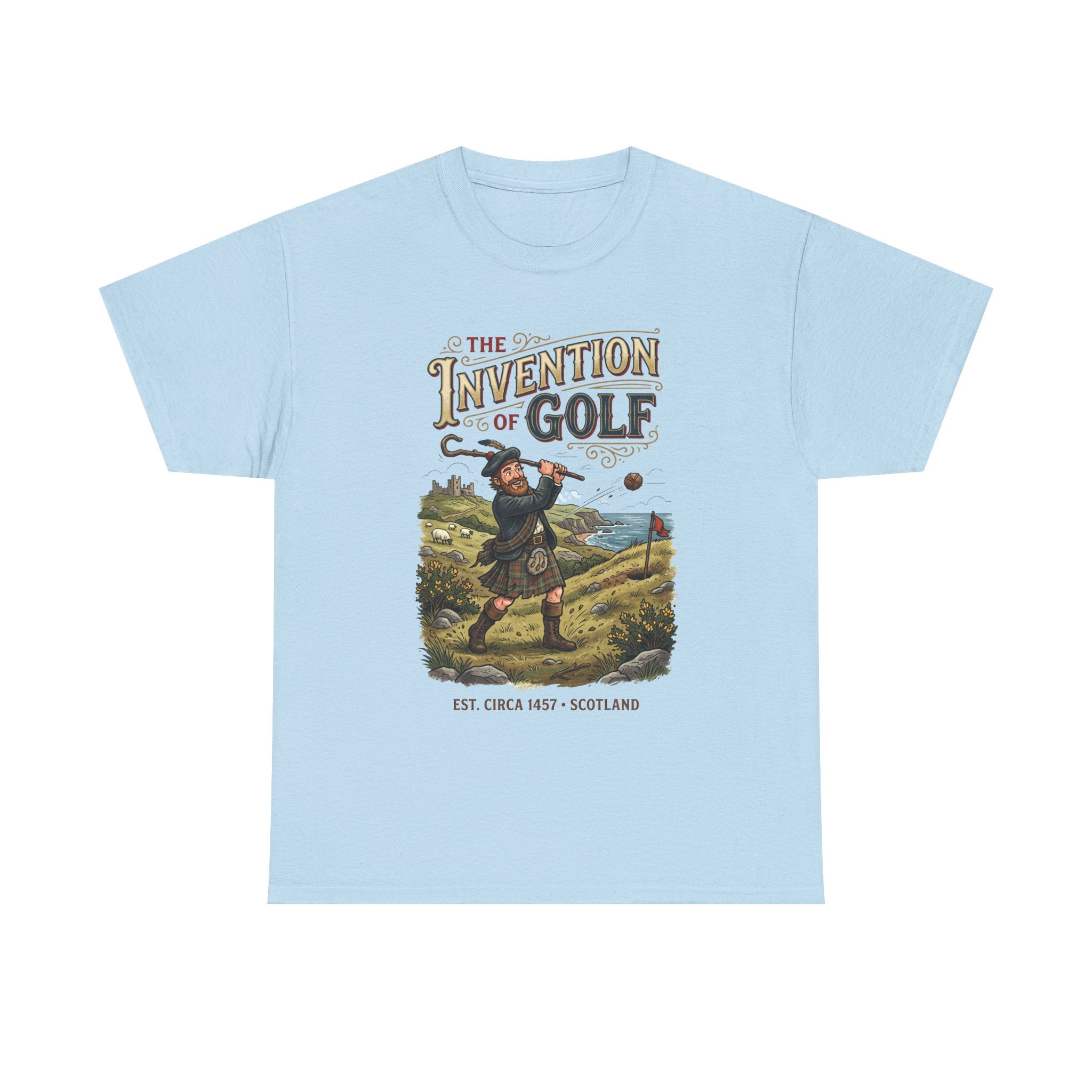 Golf T-Shirt — "The Invention of Golf" Vintage Scotland Design