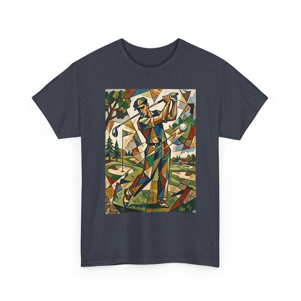 Abstract Golfer Art T-Shirt — Colorful Geometric Golf Scene Tee
