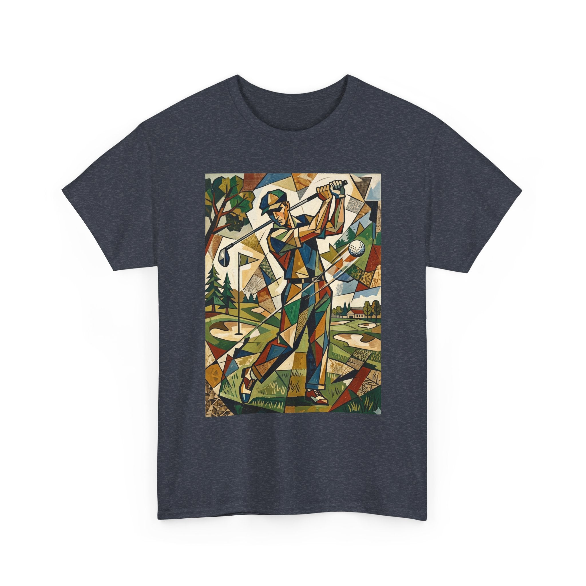 Abstract Golfer Art T-Shirt — Colorful Geometric Golf Scene Tee