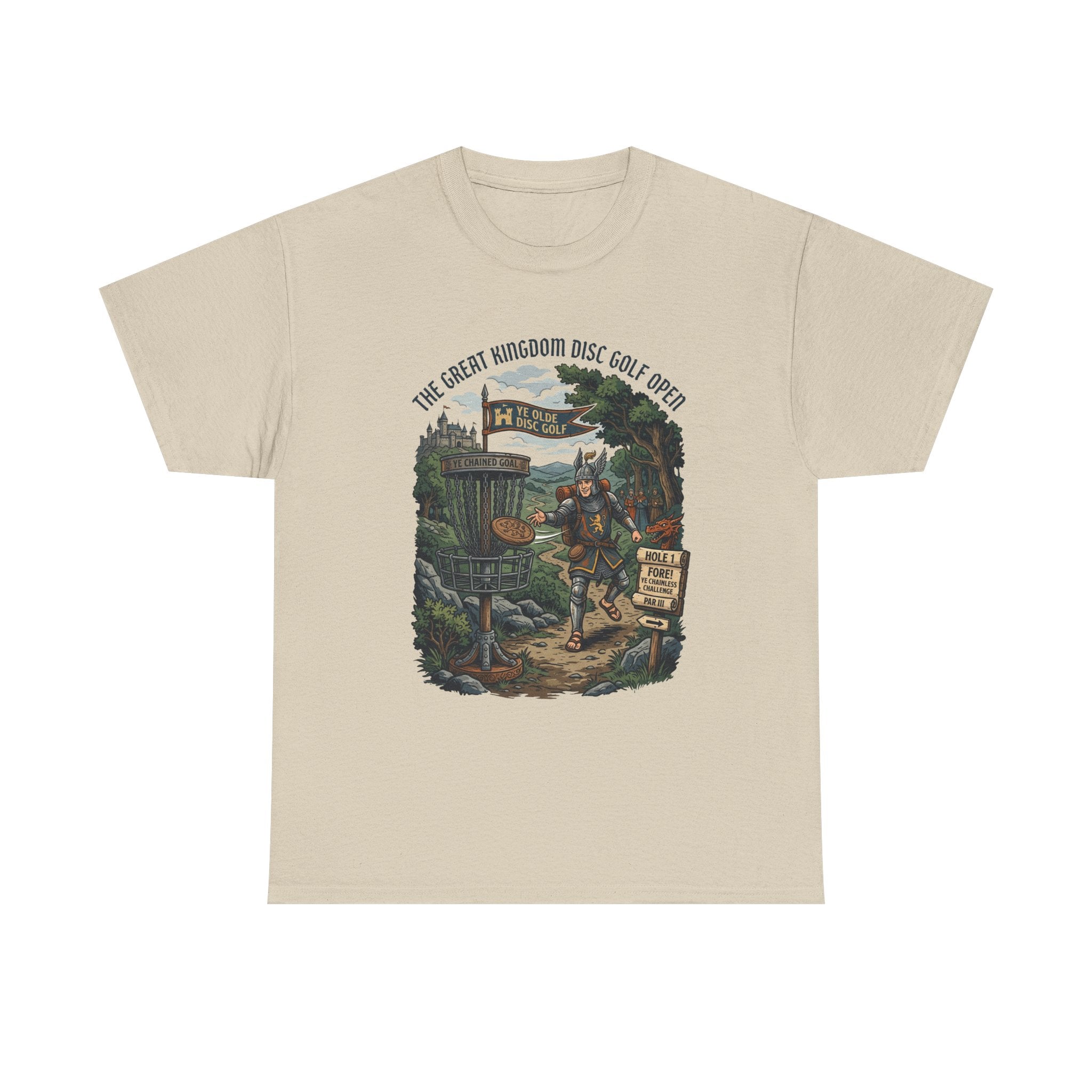 Medieval Disc Golf Adventure Tee — "The Great Kingdom Disc Golf Open" Graphic Shirt