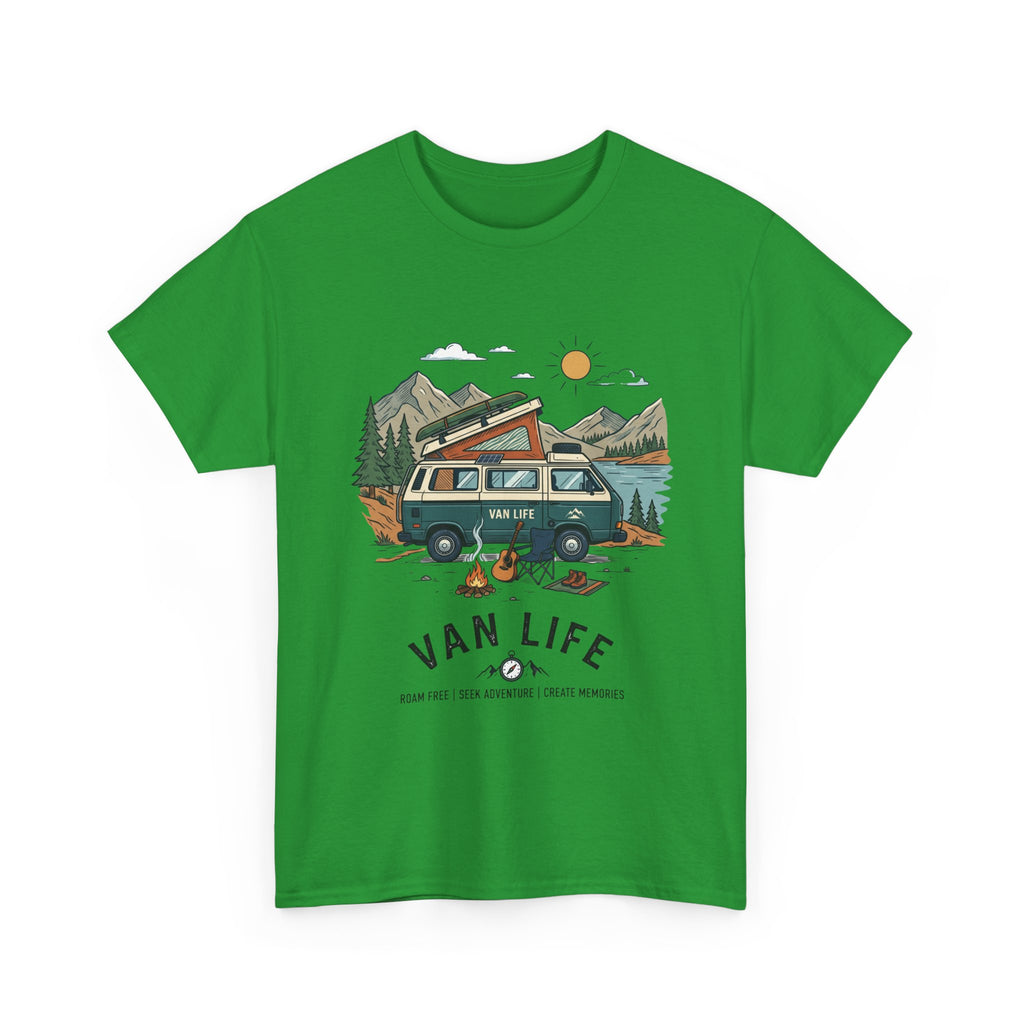 Van Life Camper T-Shirt — Retro Adventure Tee with Campfire Graphic