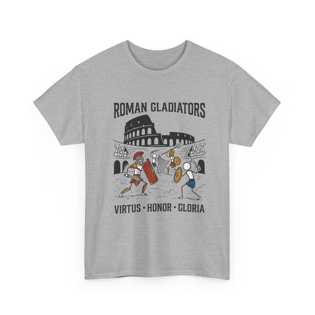 Roman Gladiators T-Shirt — Colosseum Design with "Virtus • Honor • Gloria"