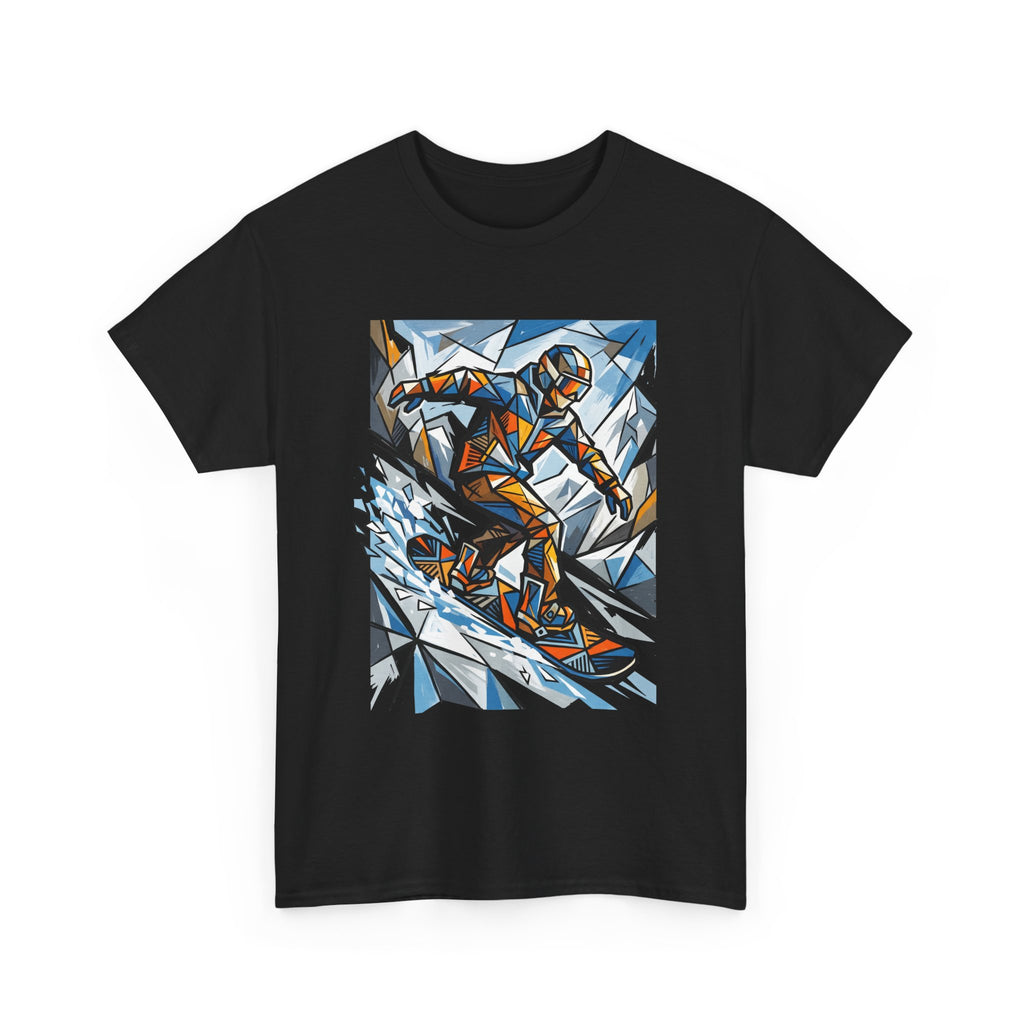 Snowboarder Geometric Art T-Shirt — Abstract Winter Sports Graphic Tee
