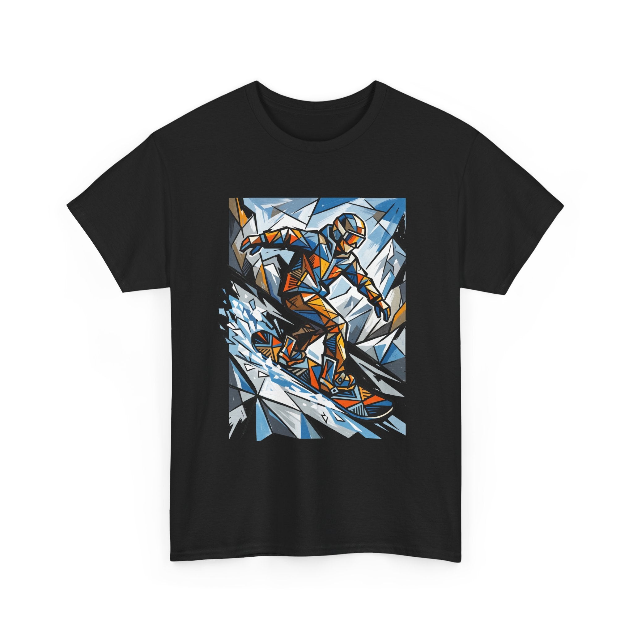 Snowboarder Geometric Art T-Shirt — Abstract Winter Sports Graphic Tee