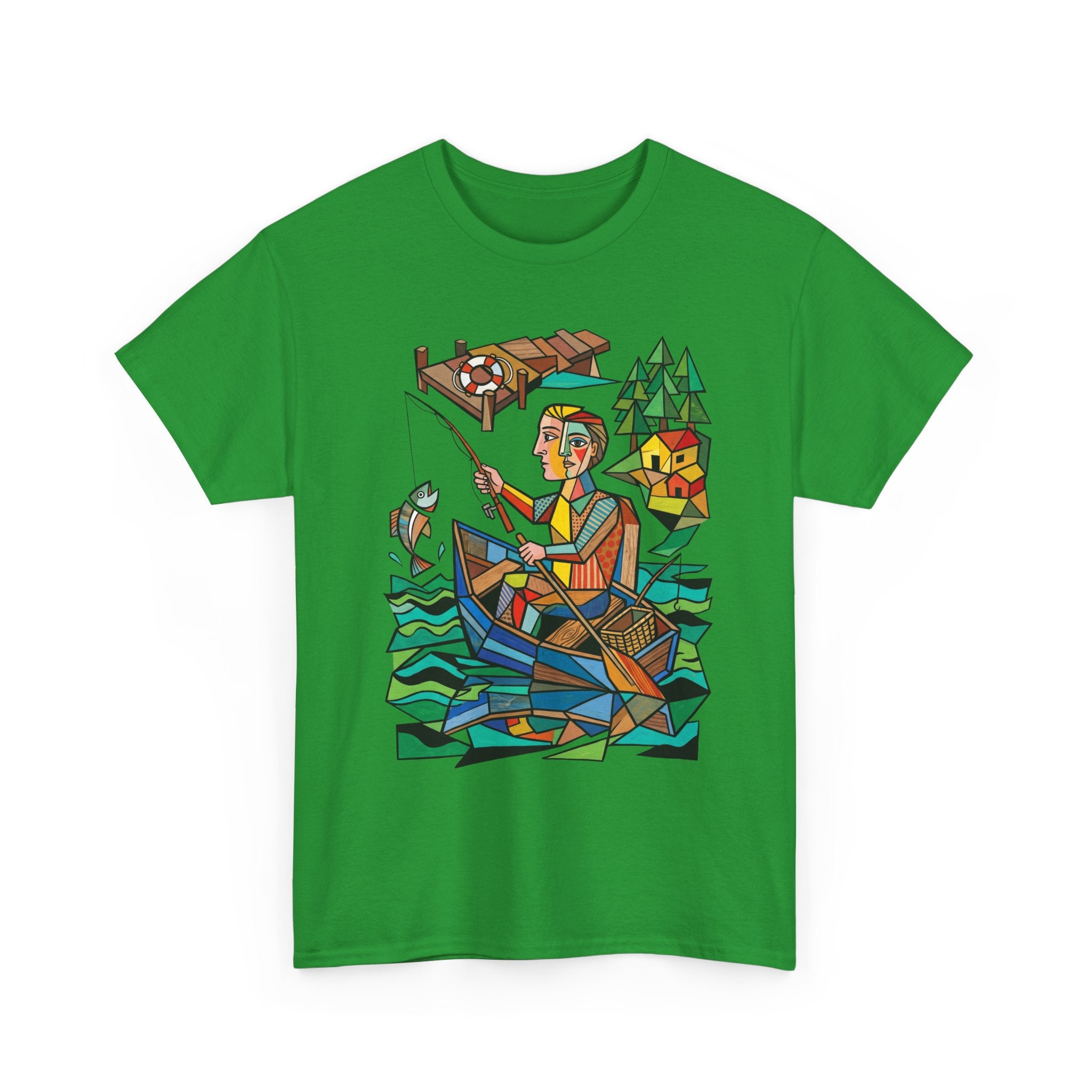 Fishing Canoe T-Shirt — Colorful Stained-Glass Angler Graphic Tee