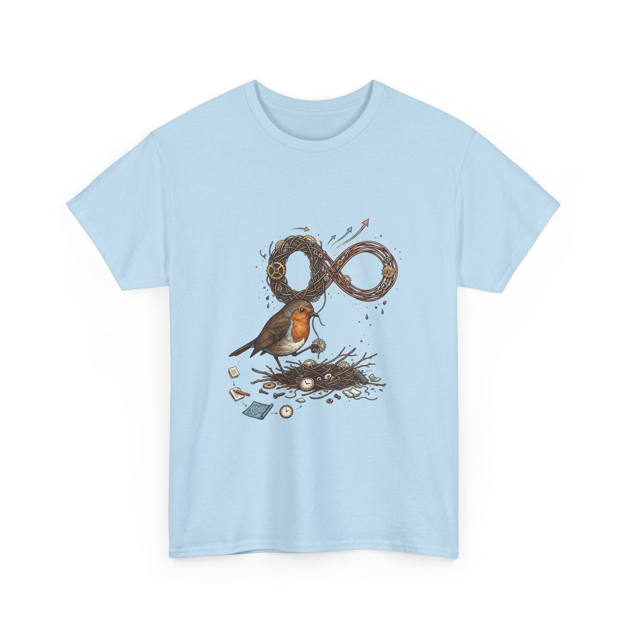 Robin & Infinity Symbol Tee — Nature-Inspired Bird Nest Graphic Shirt idk