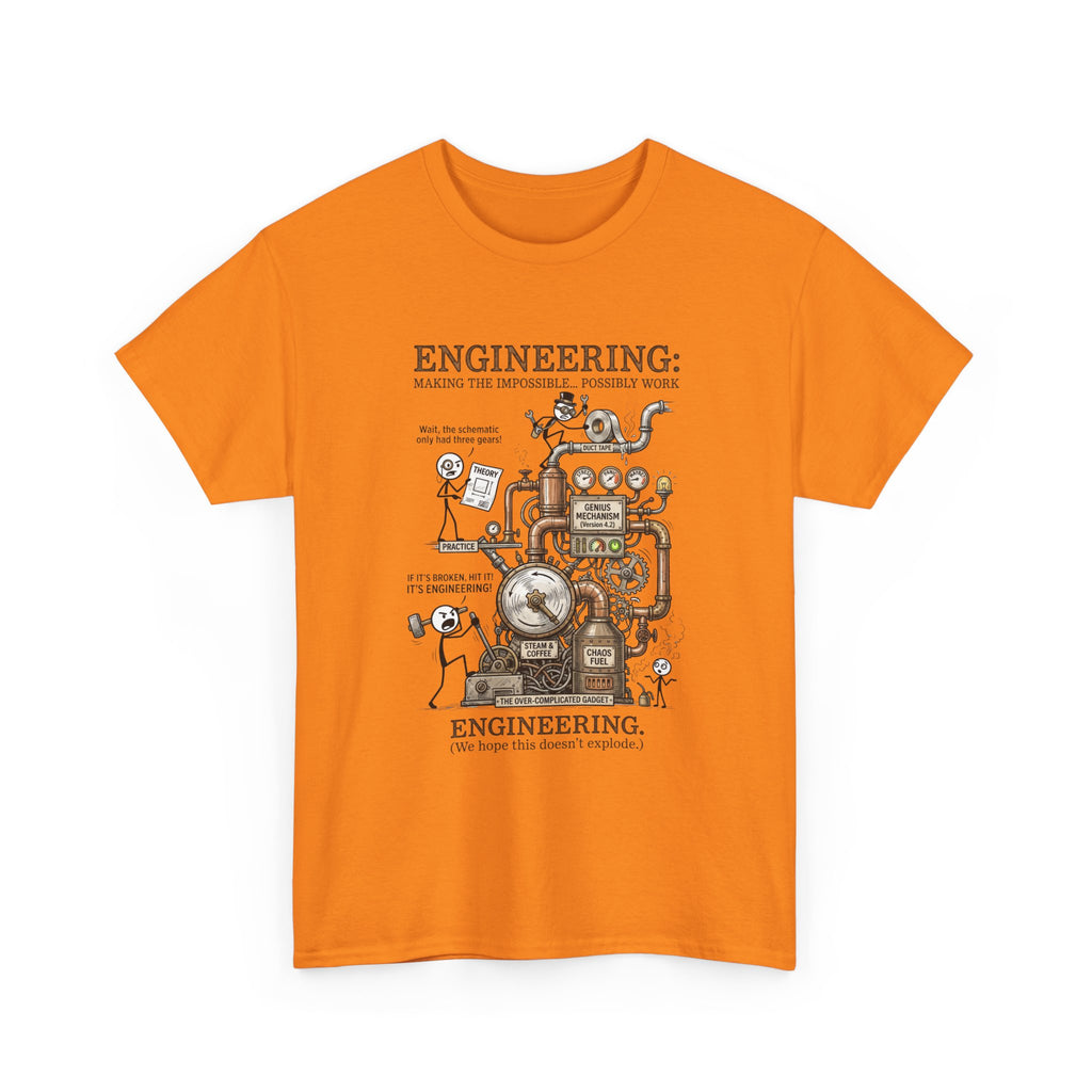 Steampunk Engineering Diagram T-Shirt — Vintage Machine Blueprint Tee for Engineers