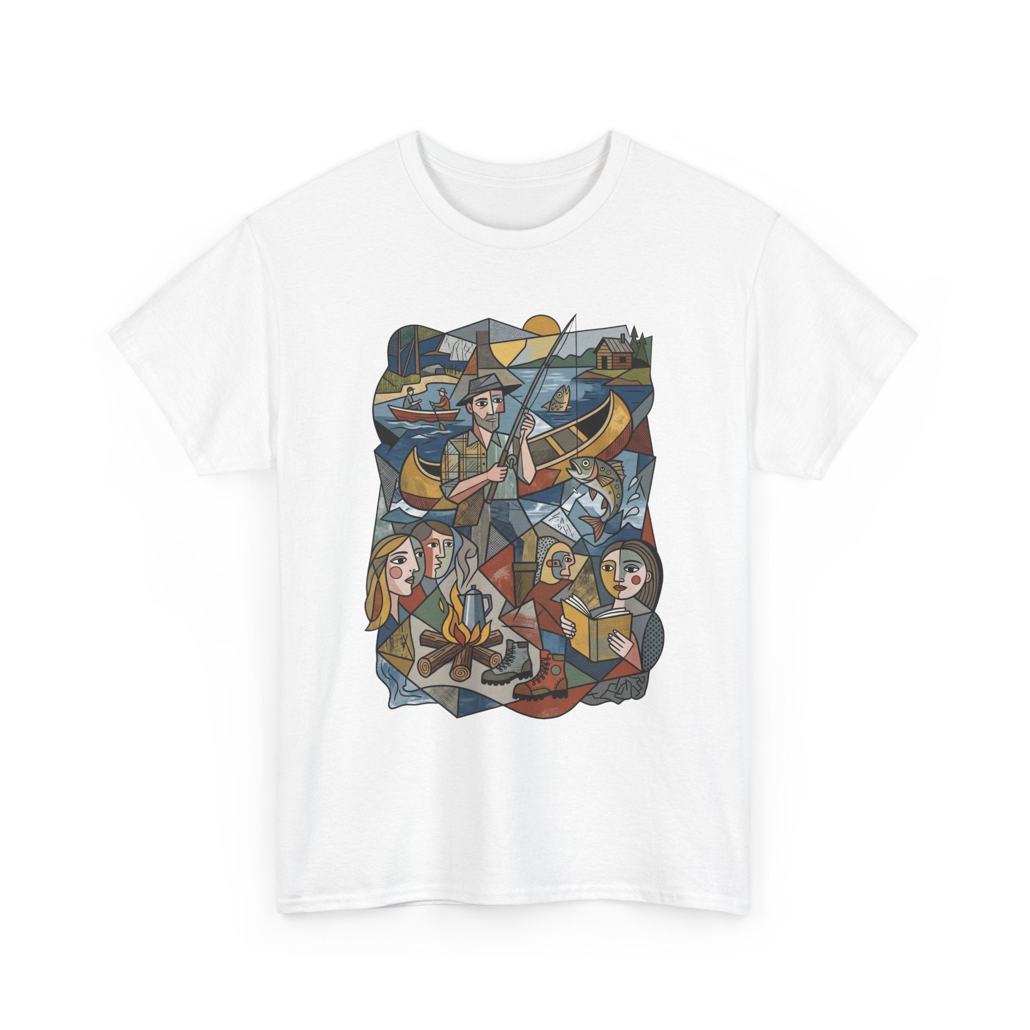 T-Shirt — Nautical Folk Art Crew: Illustrated Sailing, Fishing & Harbor Scene