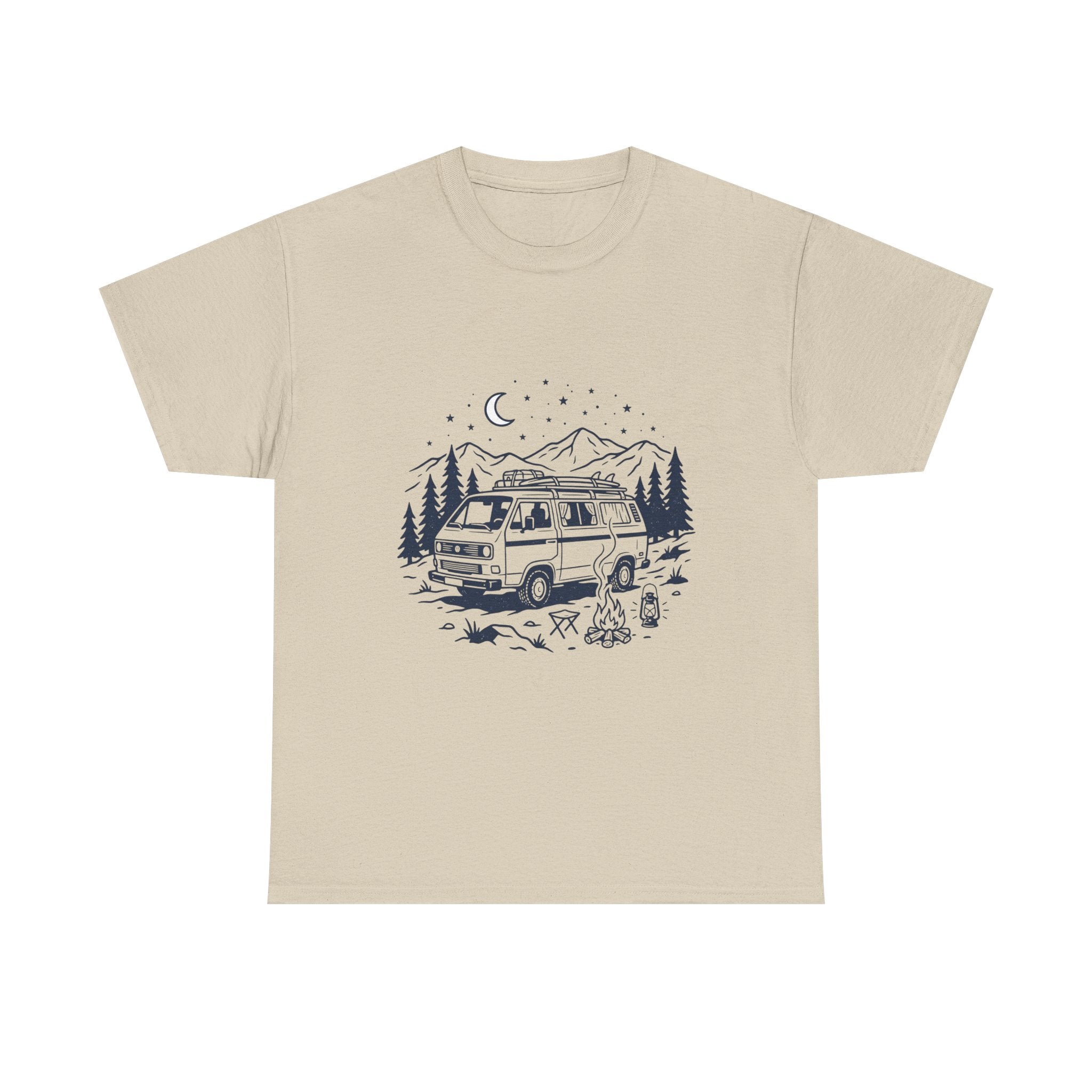 Camping Van Tee – Moonlit Mountain Adventure Graphic T-Shirt