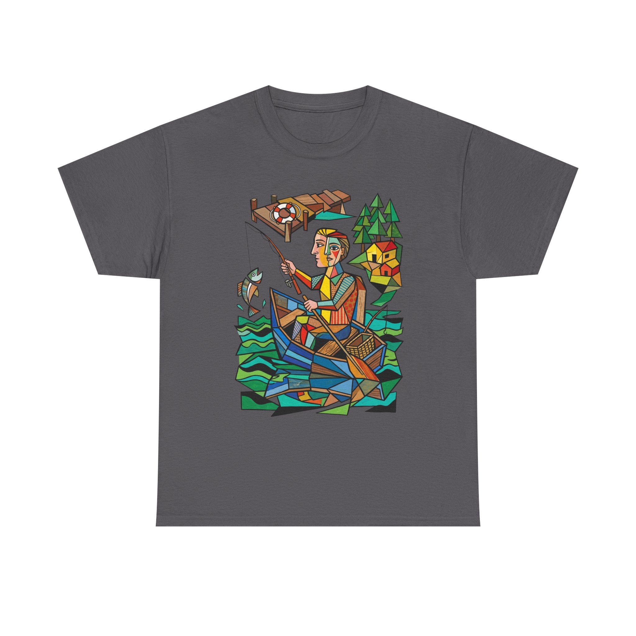 Fishing Canoe T-Shirt — Colorful Stained-Glass Angler Graphic Tee