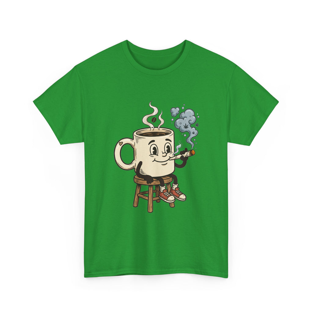 1 Coffee and a joint Character Tee — Retro Smiling Cup Smoking weed Graphic T-Shirt
