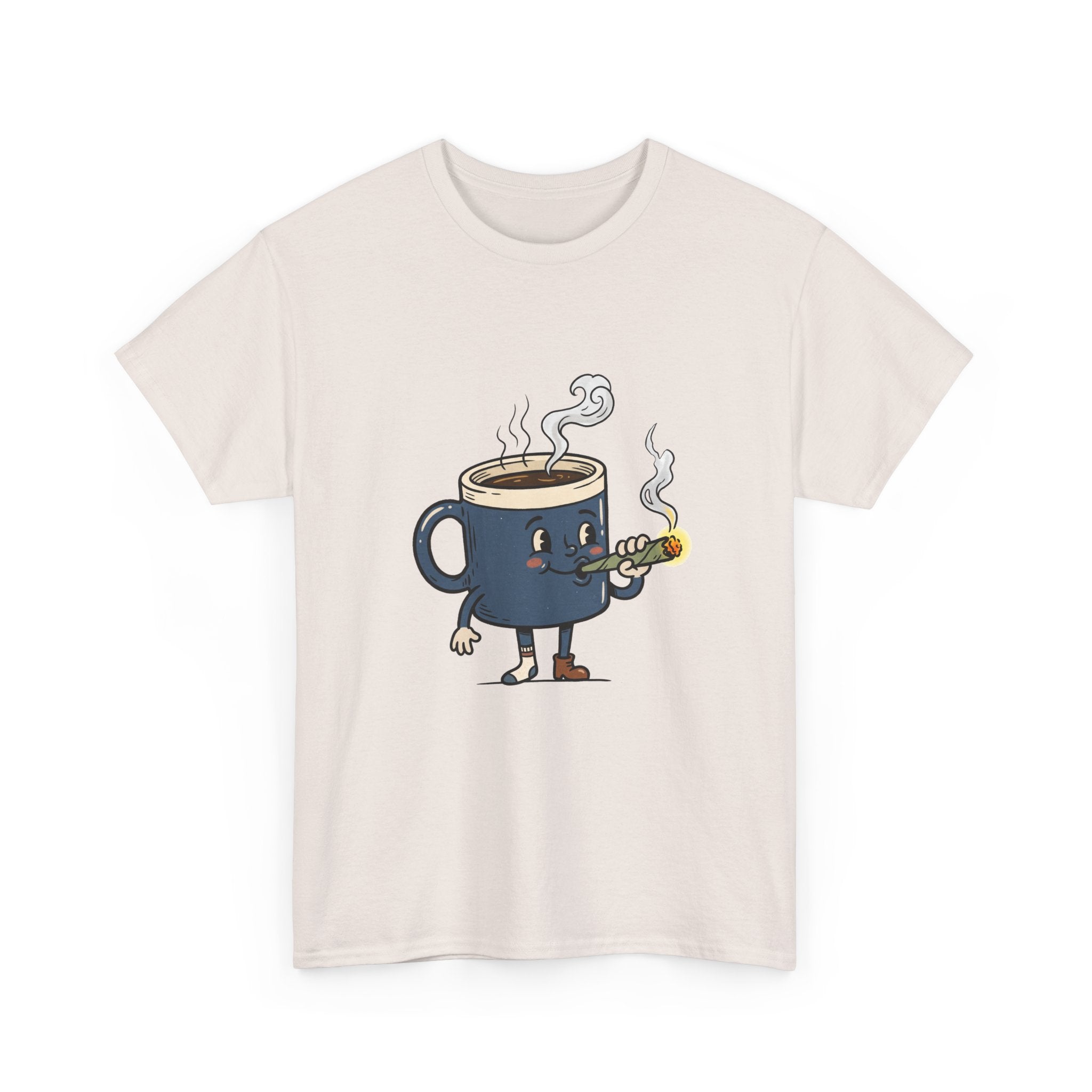 Coffee and a Joint Character Tee — Funny Smoking Joint Cartoon Shirt