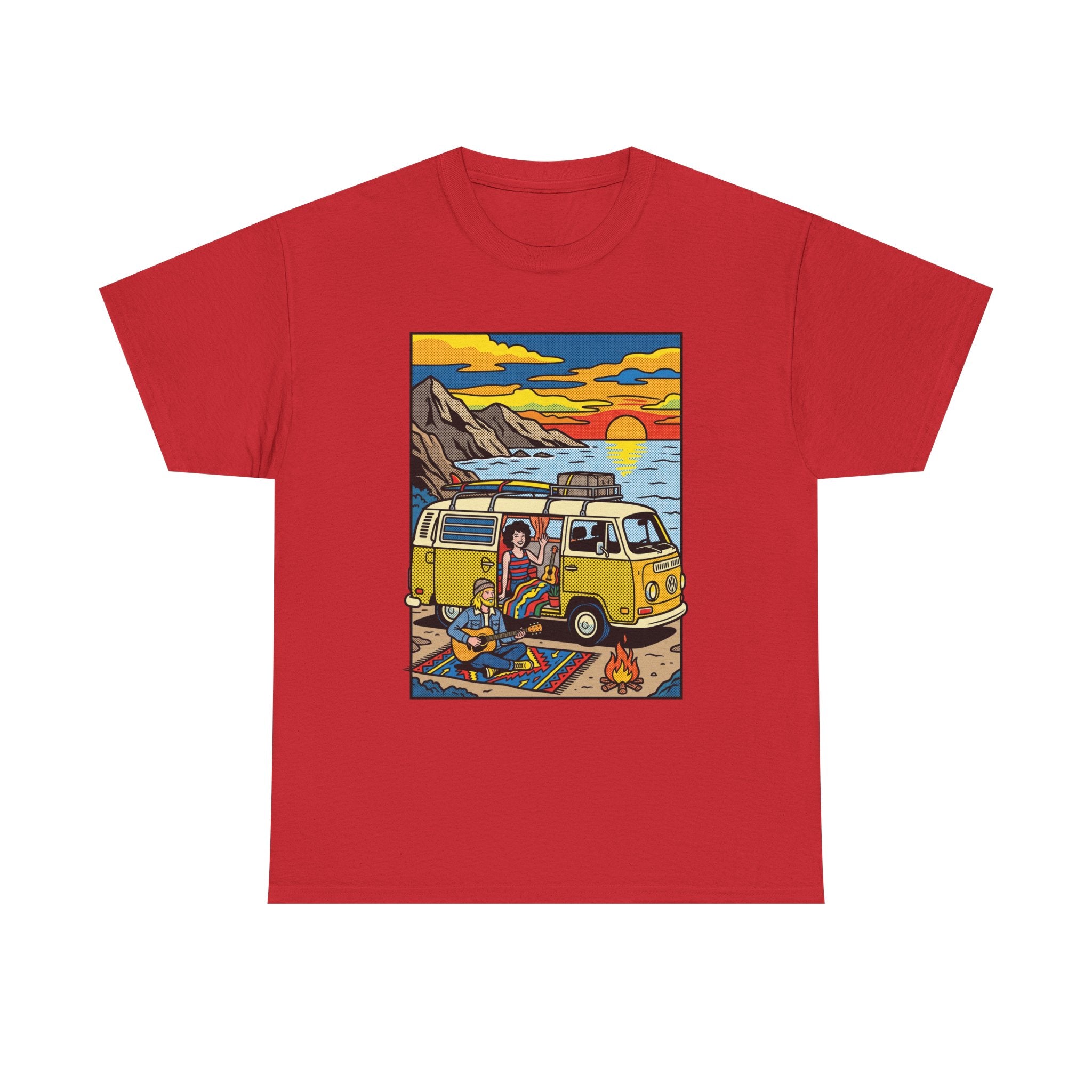 Surf Van Sunset T‑Shirt — Retro Camper Beach Scene Tee
