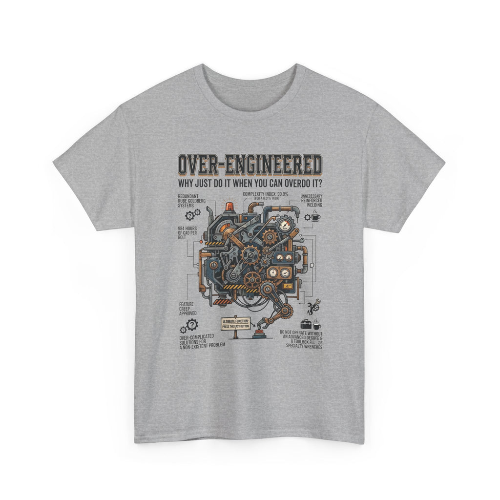 Over-Engineered Tee – Funny Engineer T-Shirt with Mechanical Brain Diagram