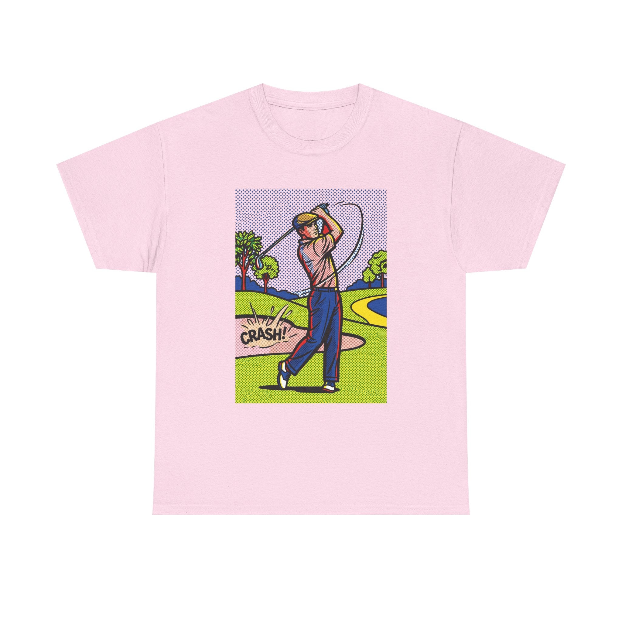 Golf Swing Pop Art T-Shirt — Vintage Comic 'Crash!' Graphic Tee