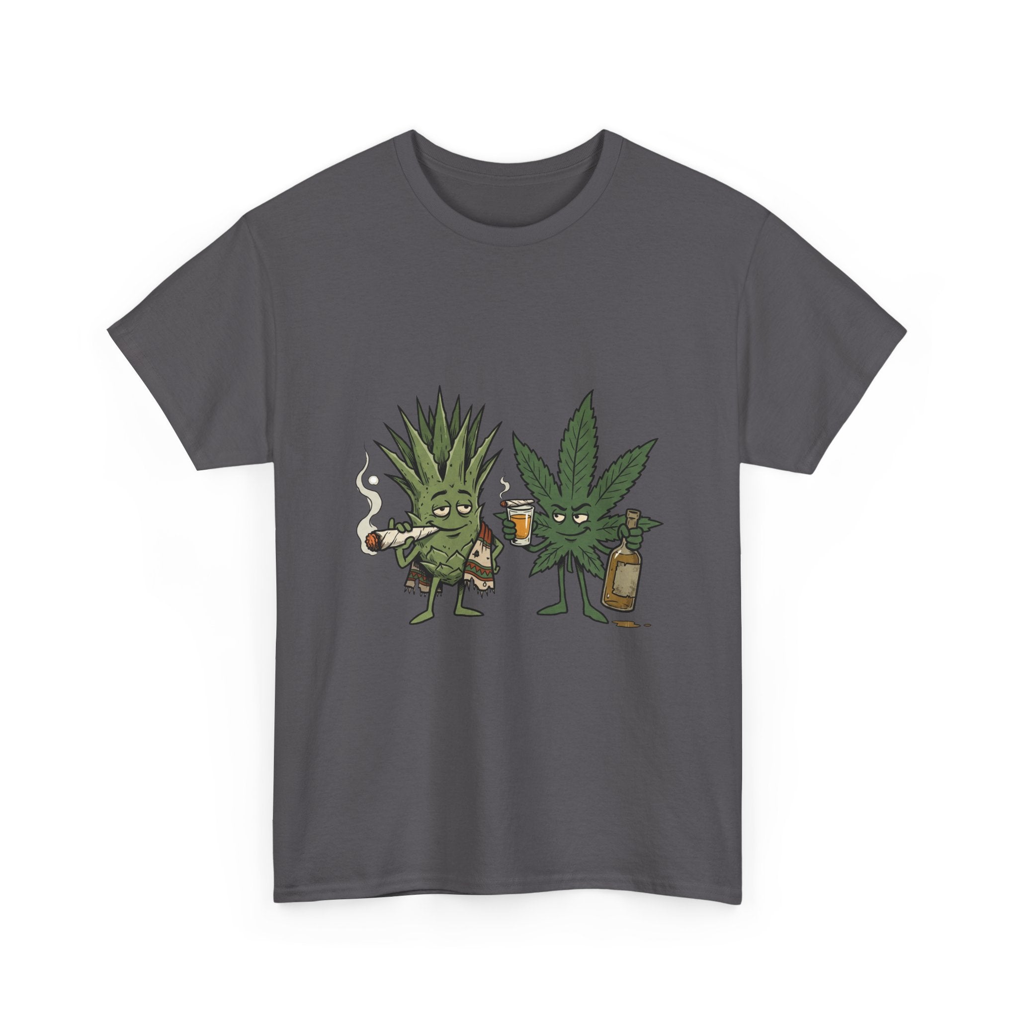 Marijuana Leaf and Agave Friends T-Shirt – Funny Cannabis Leaf & Tequila Smoking Tee