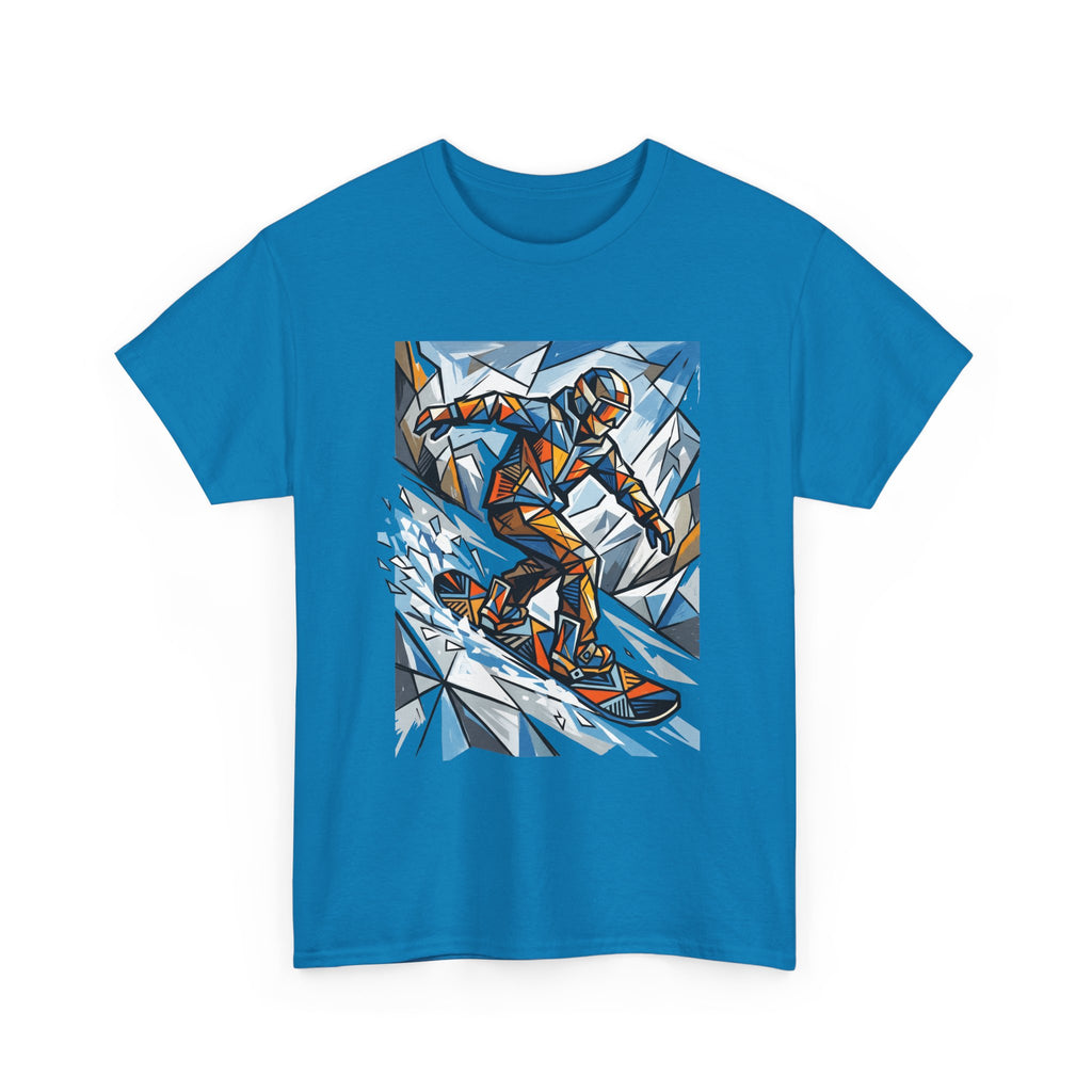 Snowboarder Geometric Art T-Shirt — Abstract Winter Sports Graphic Tee